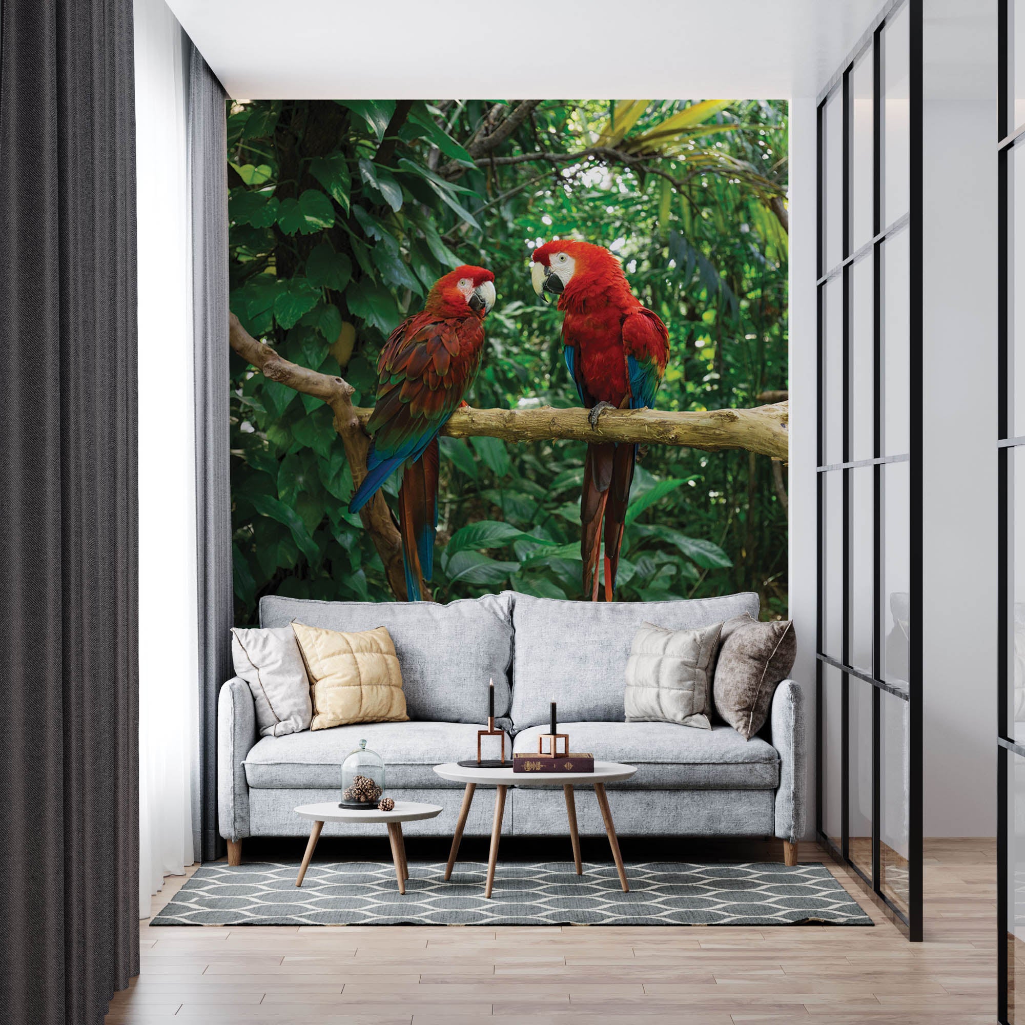 Twee papegaaien op tak   - LW00174 Fotobehang