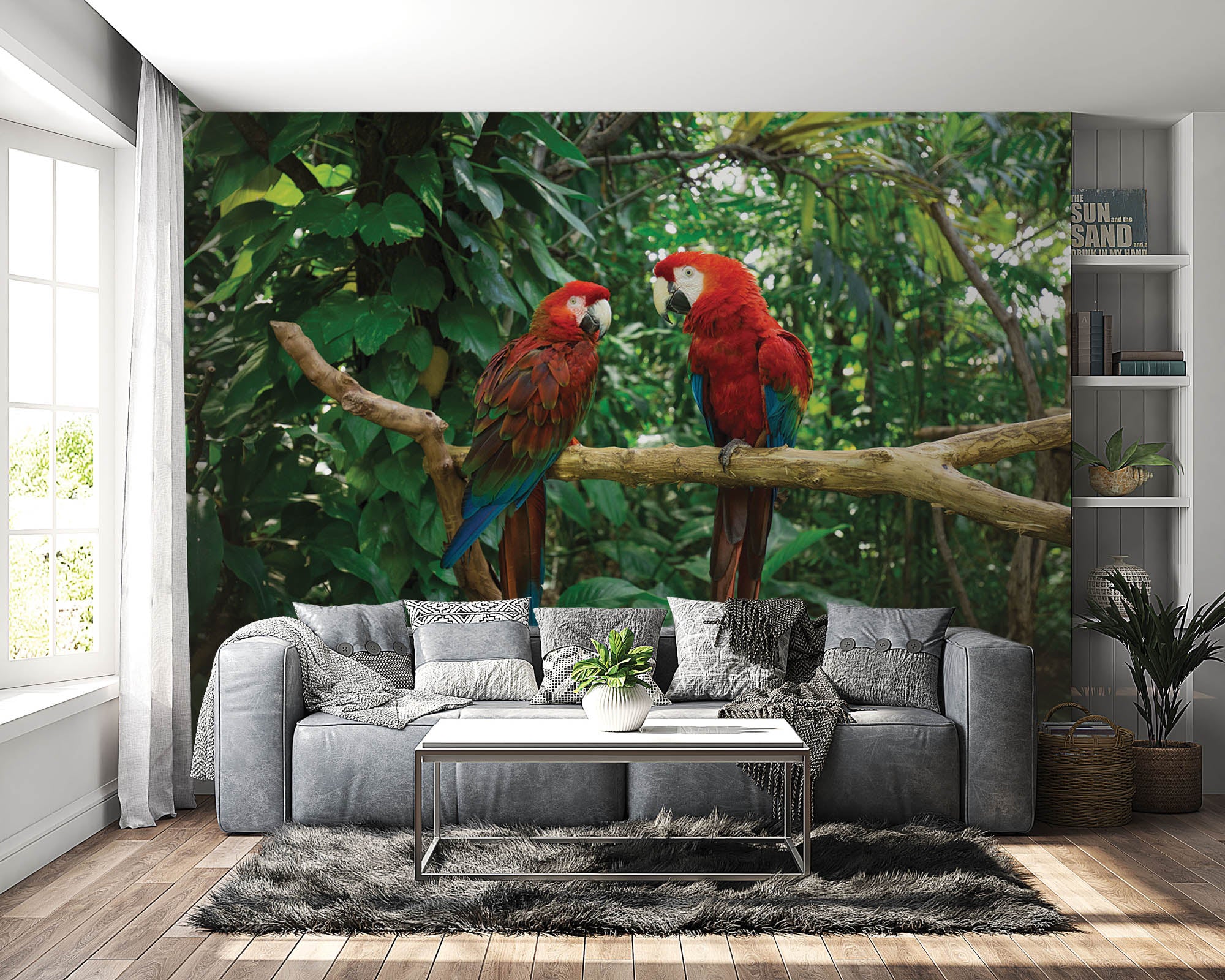 Twee papegaaien op tak   - LW00174 Fotobehang