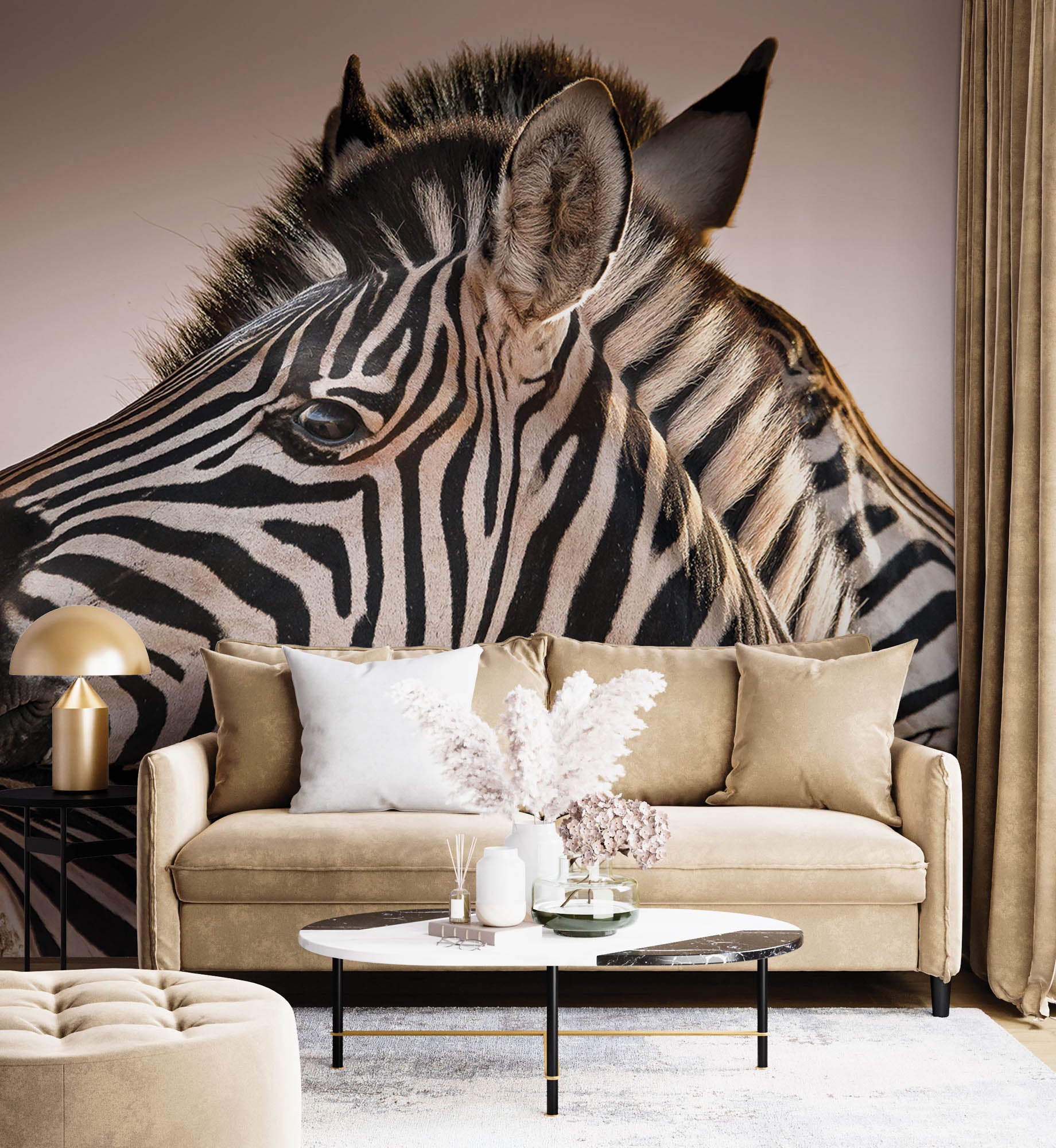 Twee zebra's met hoofden bij elkaar  - LW00195 Fotobehang