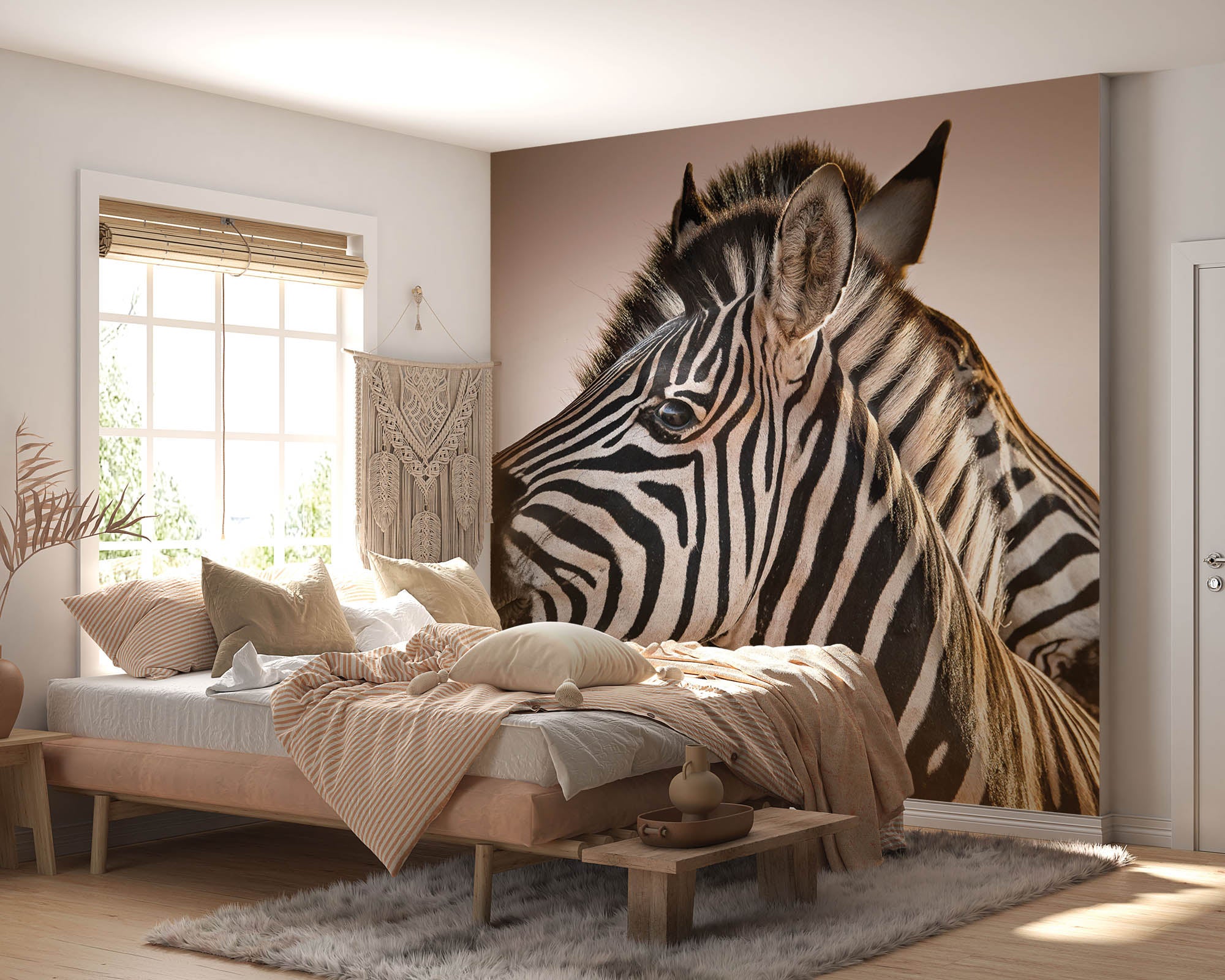 Twee zebra's met hoofden bij elkaar  - LW00195 Fotobehang