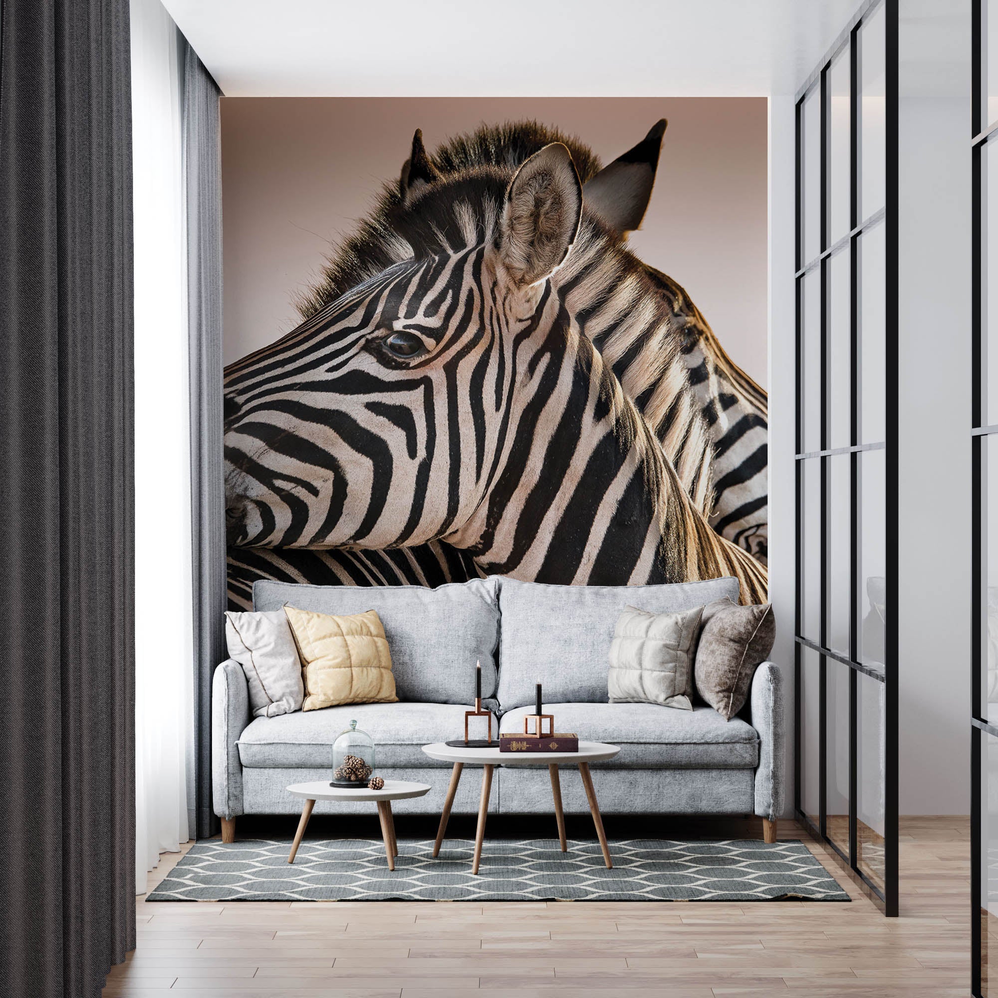 Twee zebra's met hoofden bij elkaar  - LW00195 Fotobehang