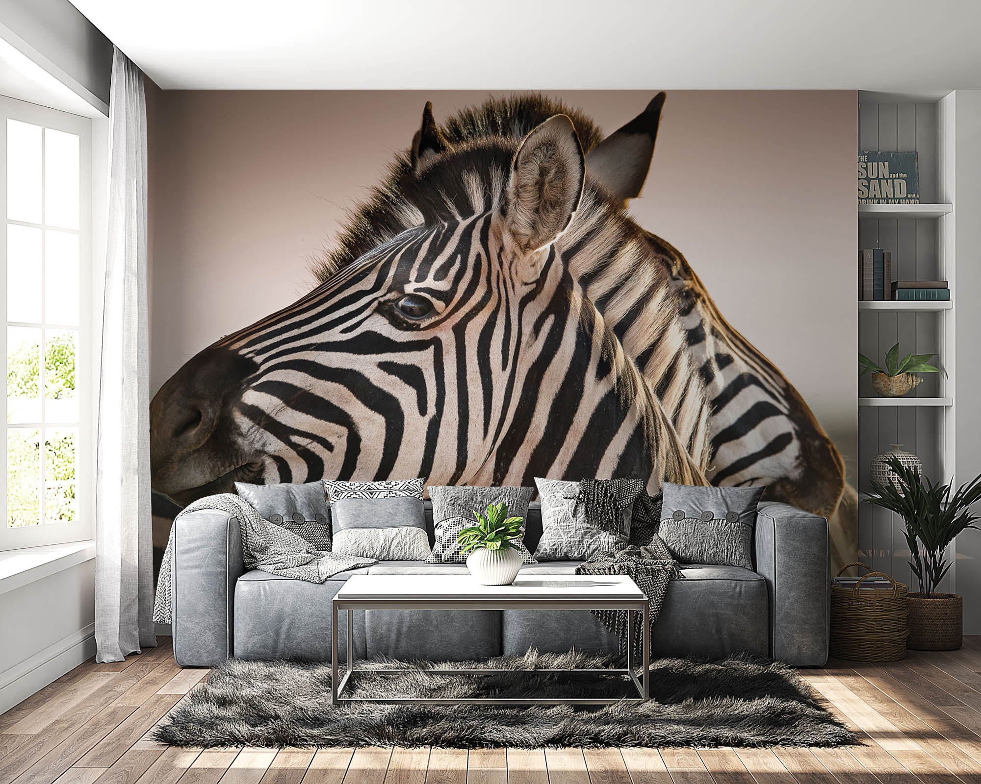 Twee zebra's met hoofden bij elkaar  - LW00195 Fotobehang