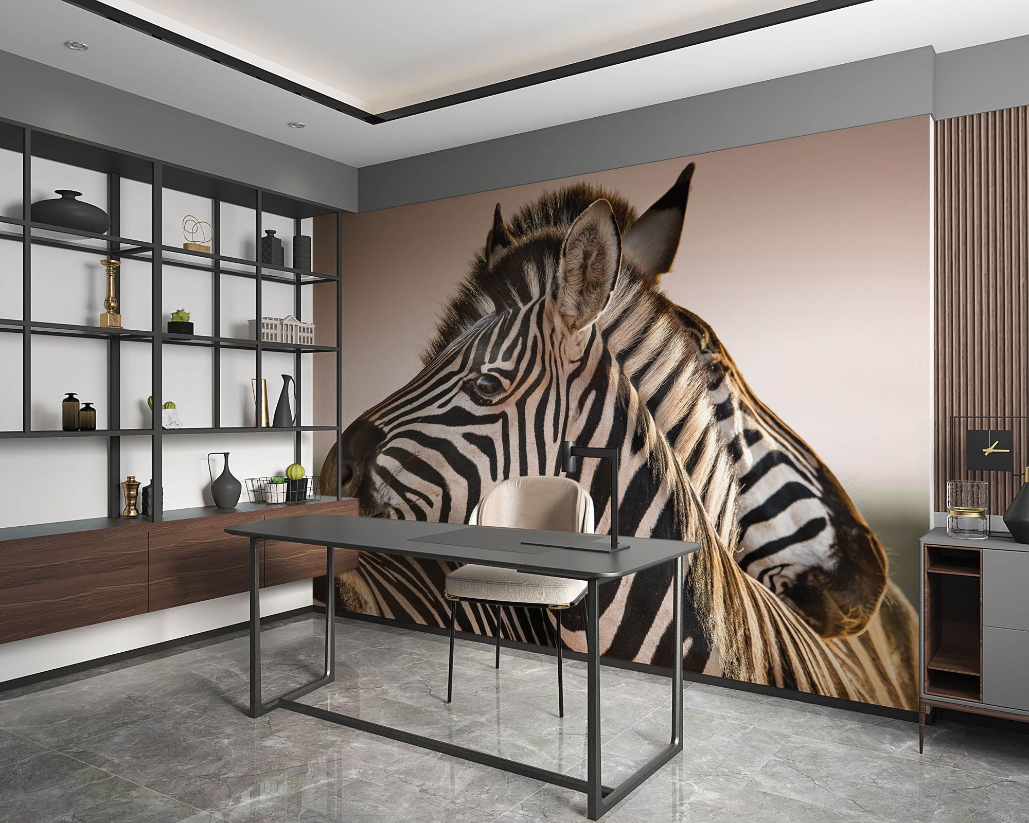 Twee zebra's met hoofden bij elkaar  - LW00195 Fotobehang