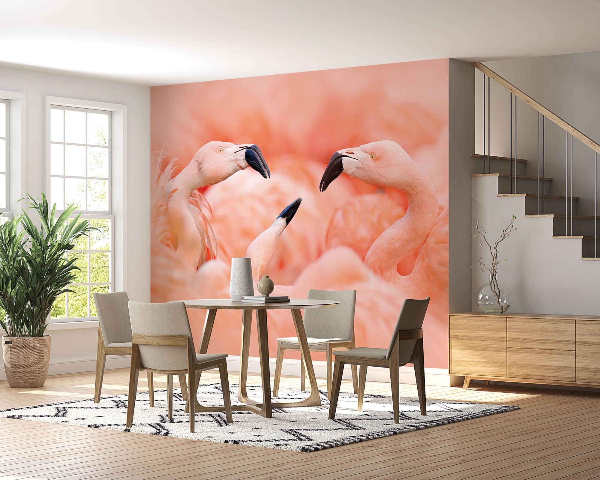 Vechtende flamingo's - LW00189 Fotobehang