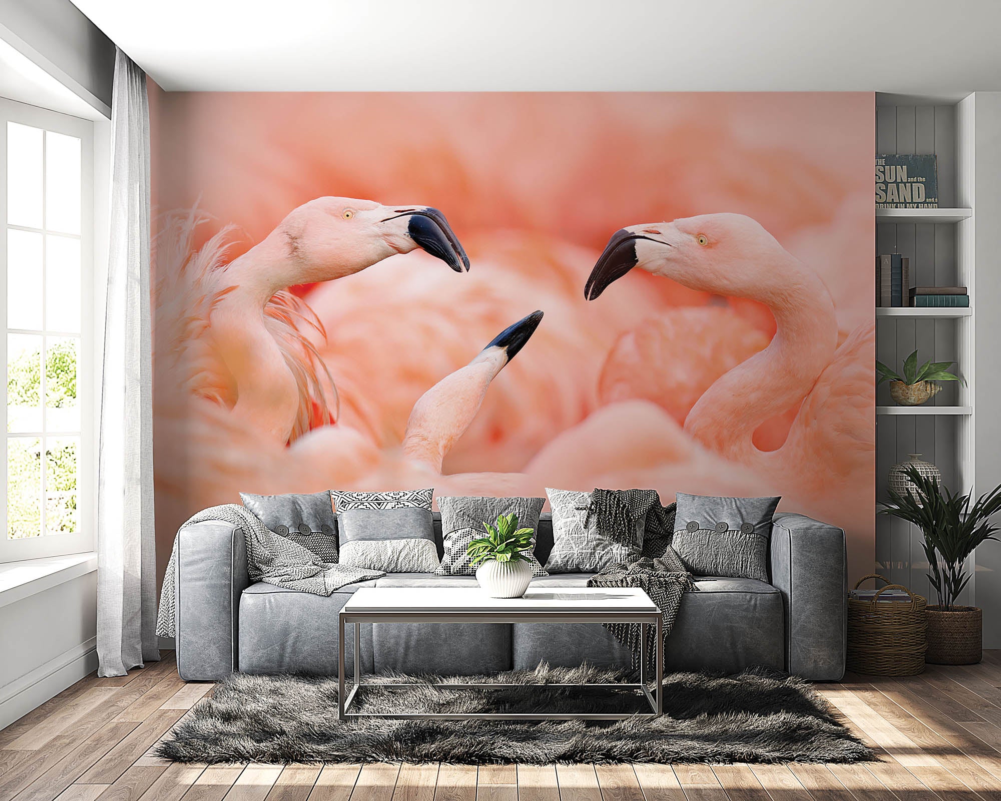 Vechtende flamingo's - LW00189 Fotobehang