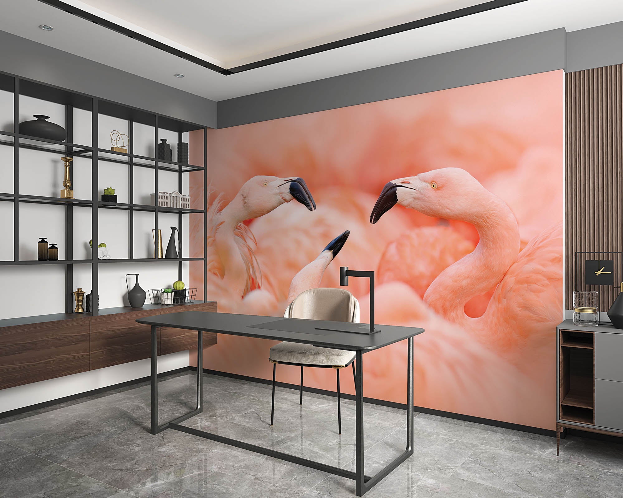 Vechtende flamingo's - LW00189 Fotobehang