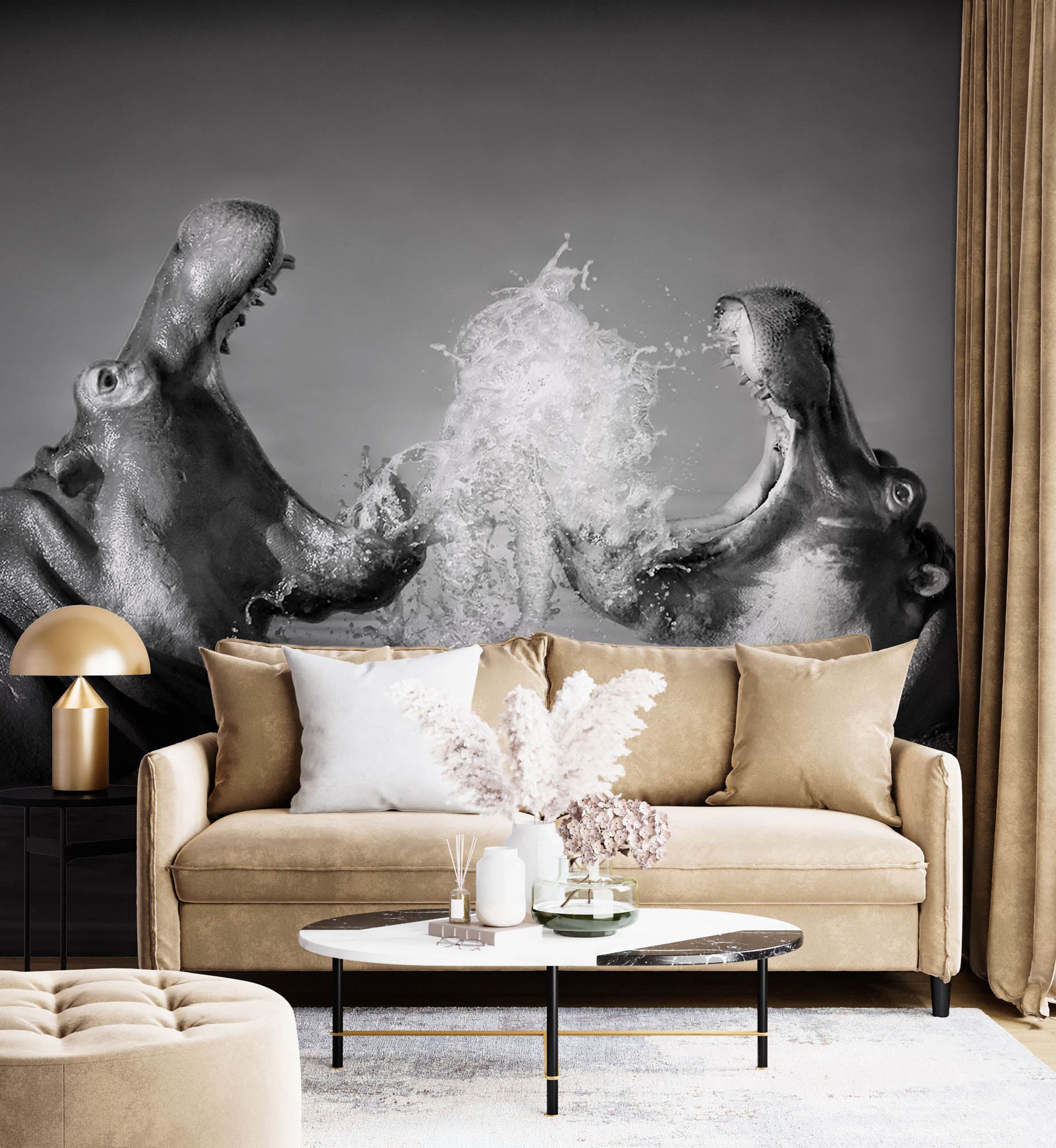 Vechtende nijlpaarden  - LW00201 Fotobehang