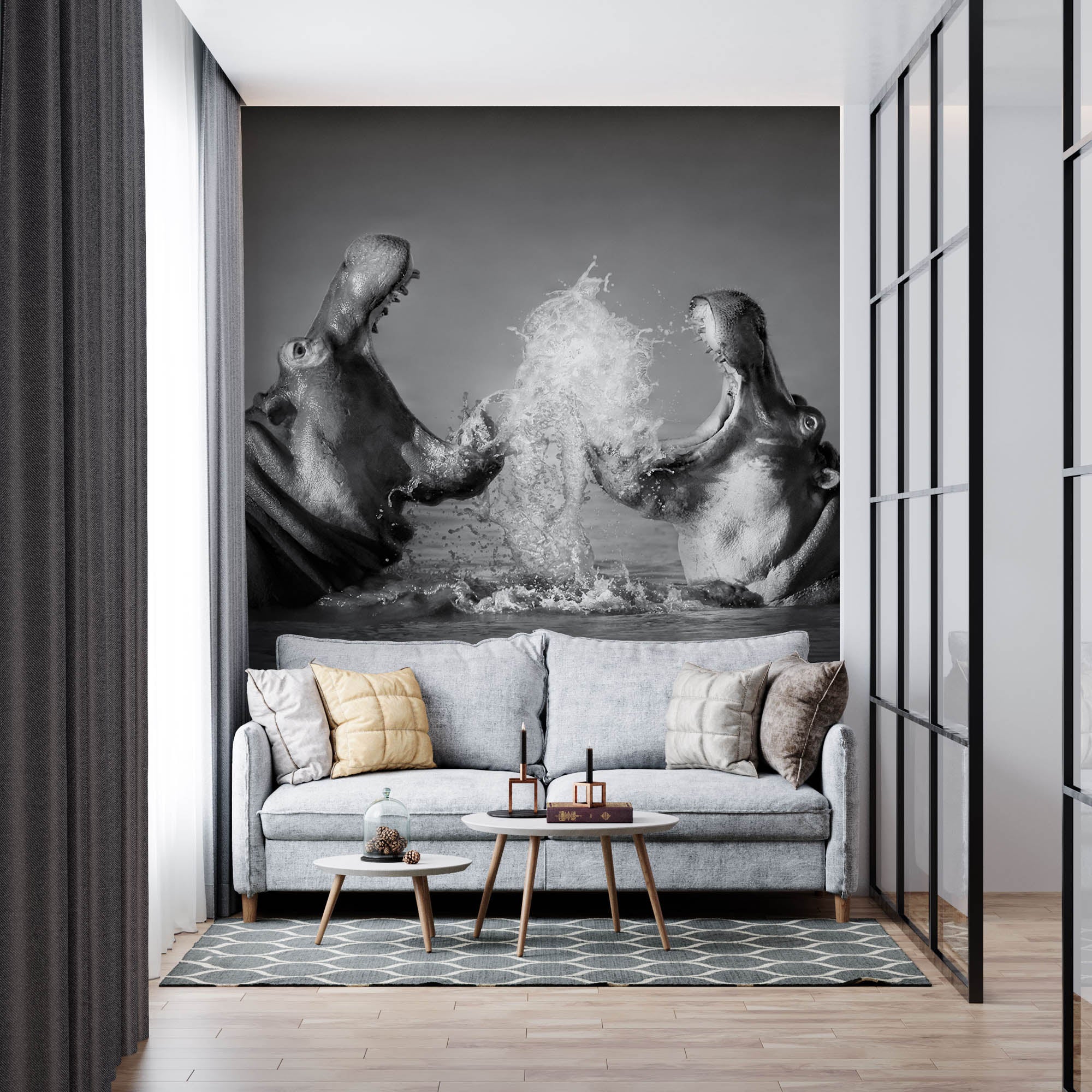 Vechtende nijlpaarden  - LW00201 Fotobehang