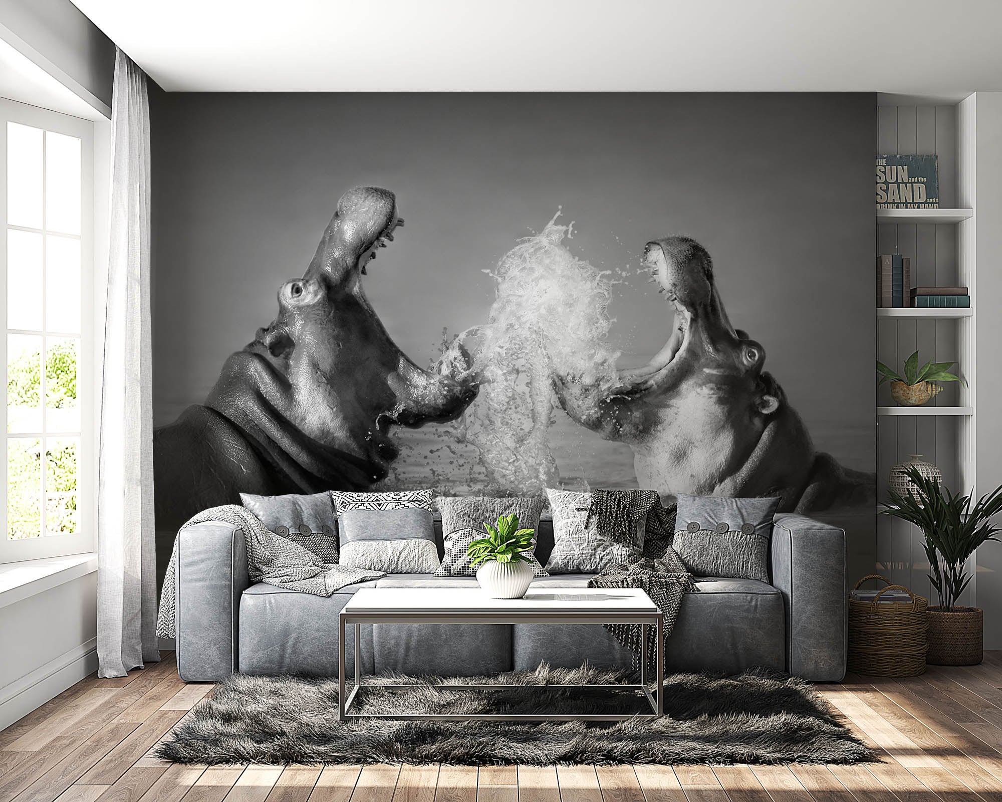 Vechtende nijlpaarden  - LW00201 Fotobehang