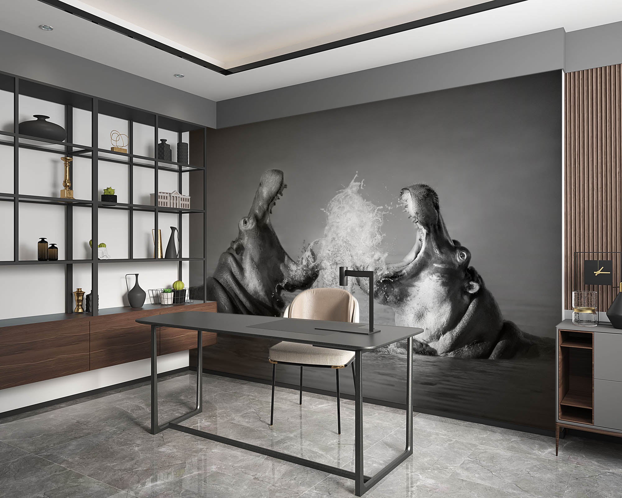 Vechtende nijlpaarden  - LW00201 Fotobehang