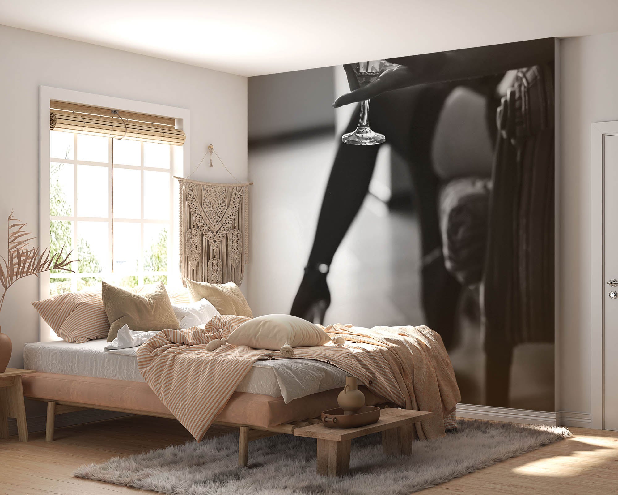 Verleidelijke pose vrouw met champagne glas - LW00417 Fotobehang