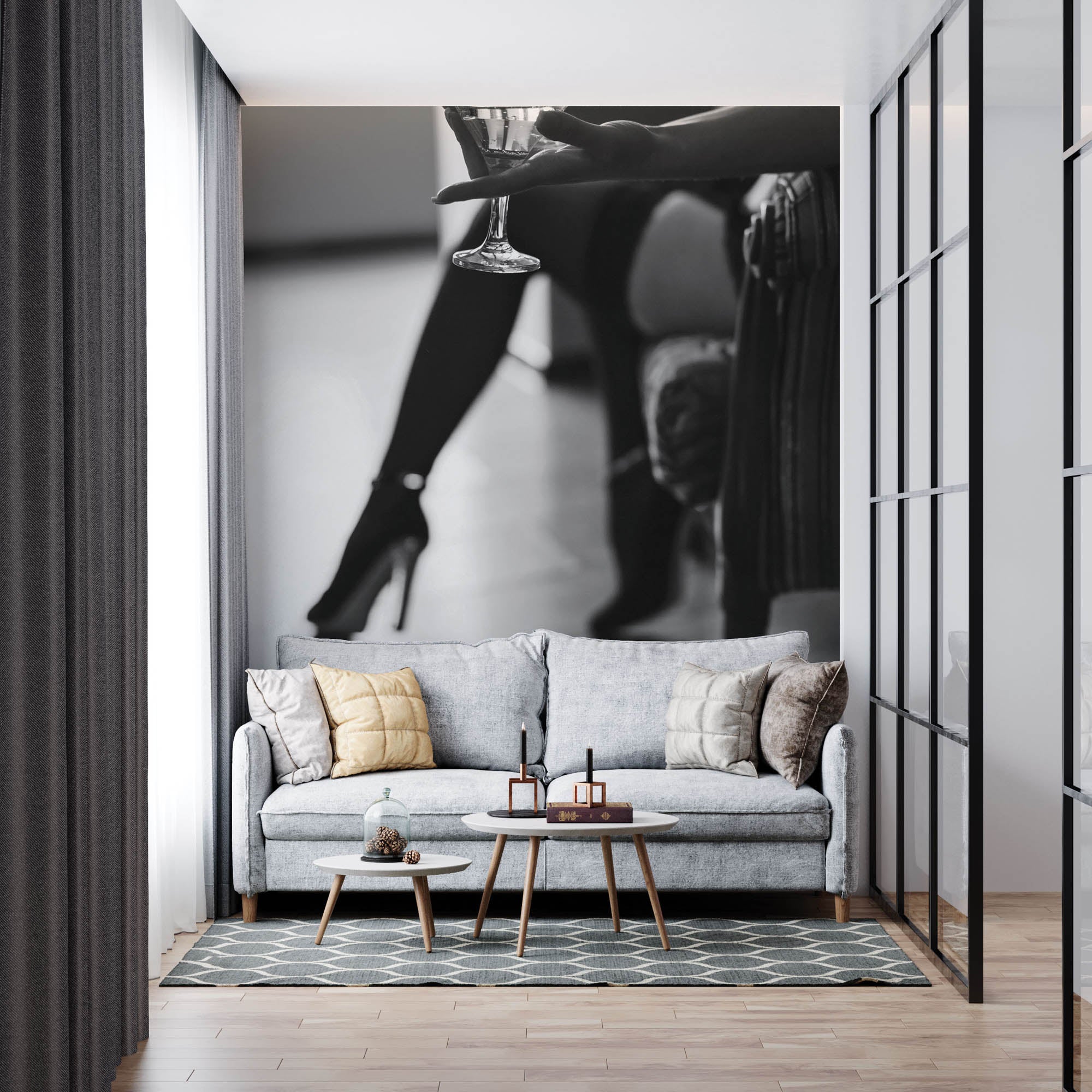 Verleidelijke pose vrouw met champagne glas - LW00417 Fotobehang