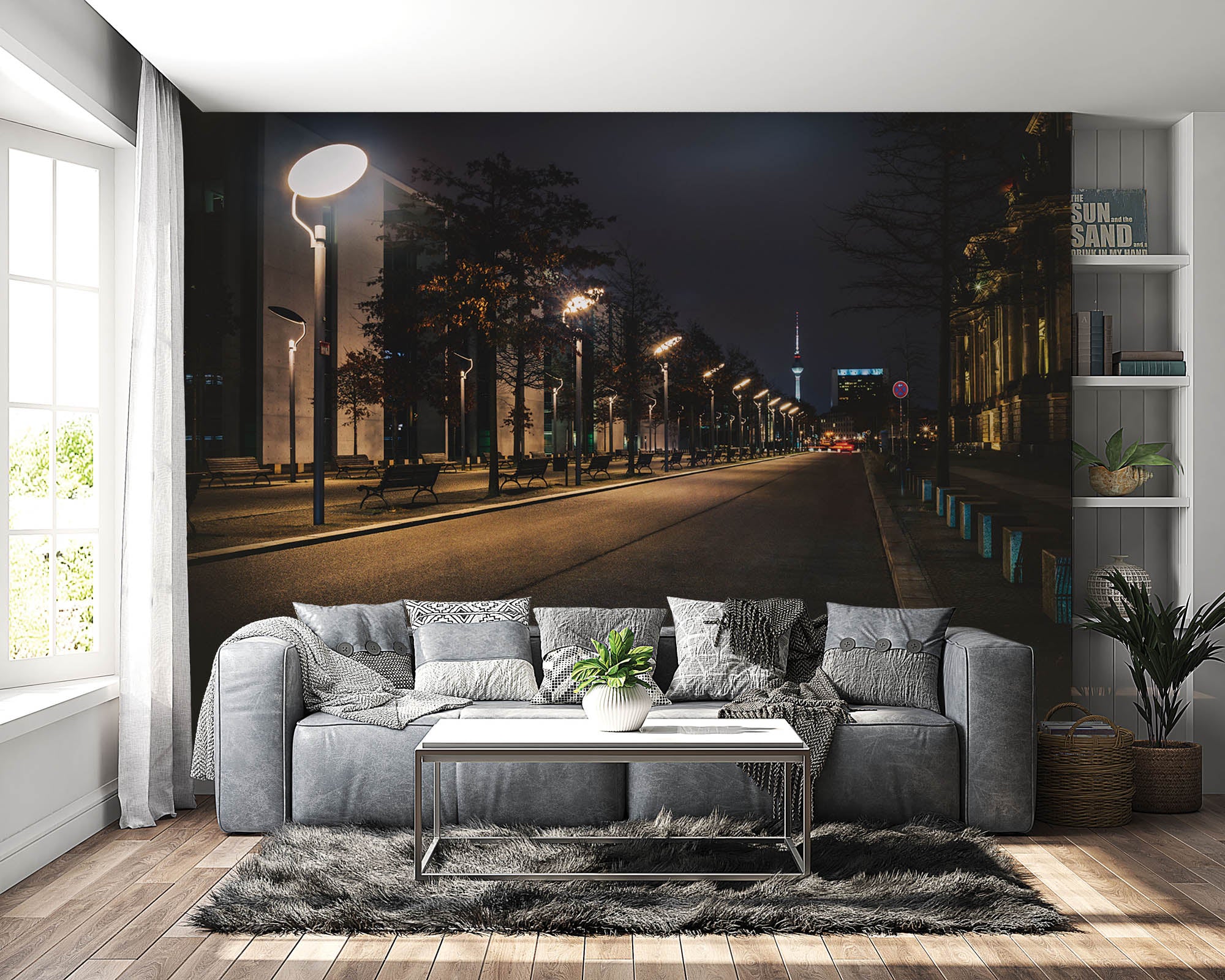 Verlichte straat - LW00391 Fotobehang