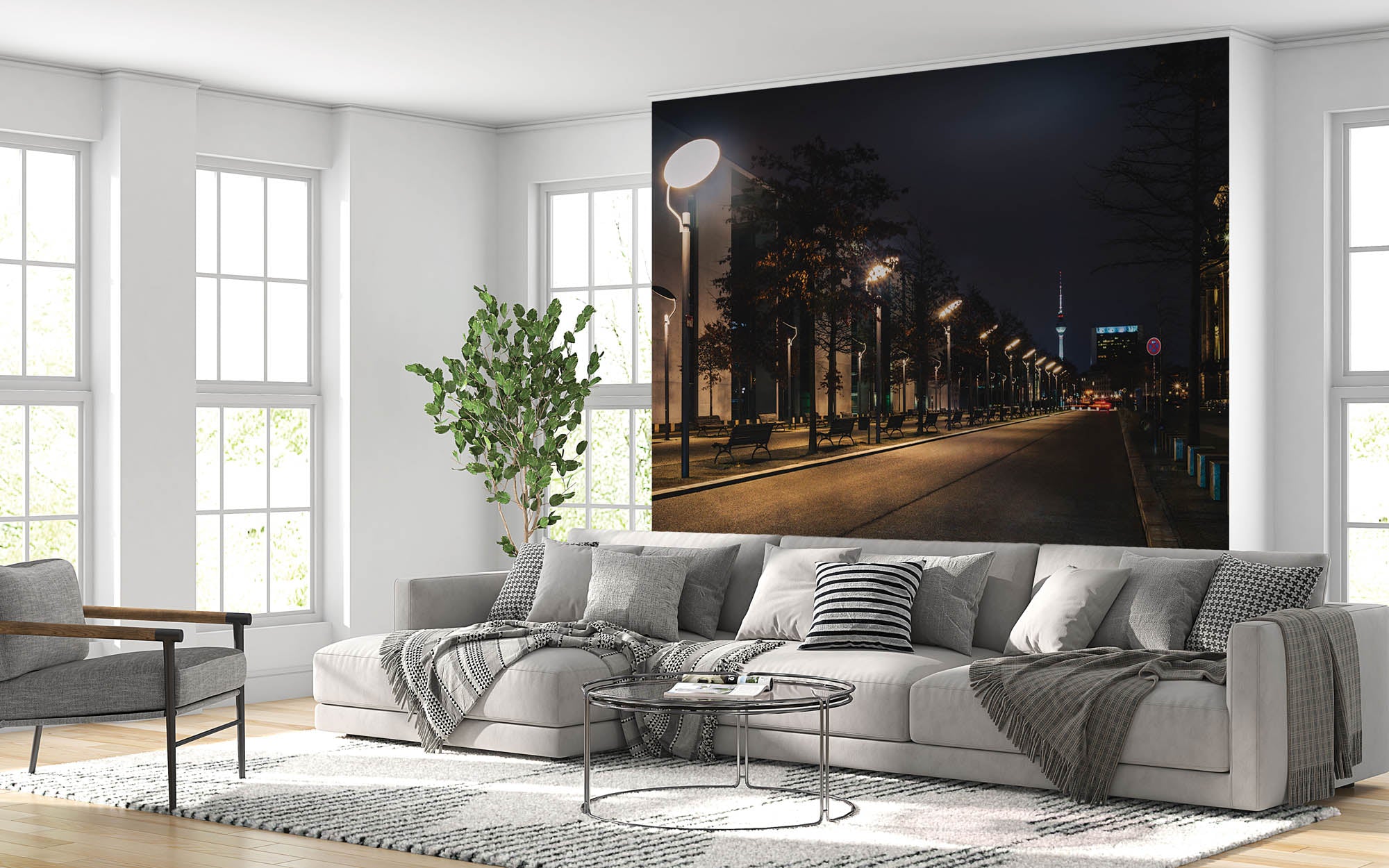 Verlichte straat - LW00391 Fotobehang