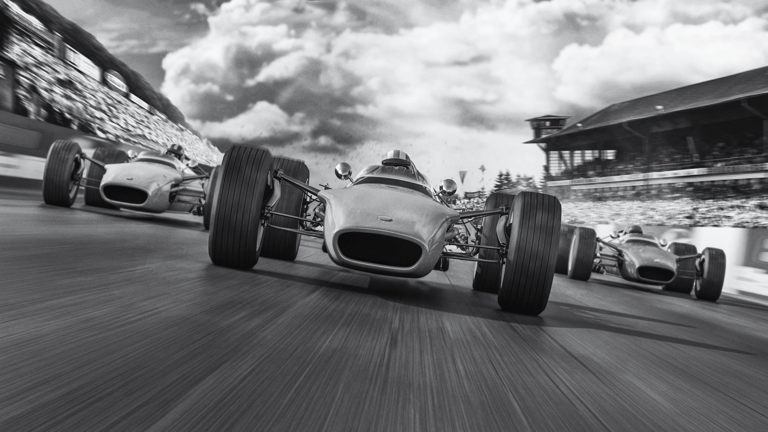 Vintage Formule Raceauto’s in Actie - LW00931 Fotobehang