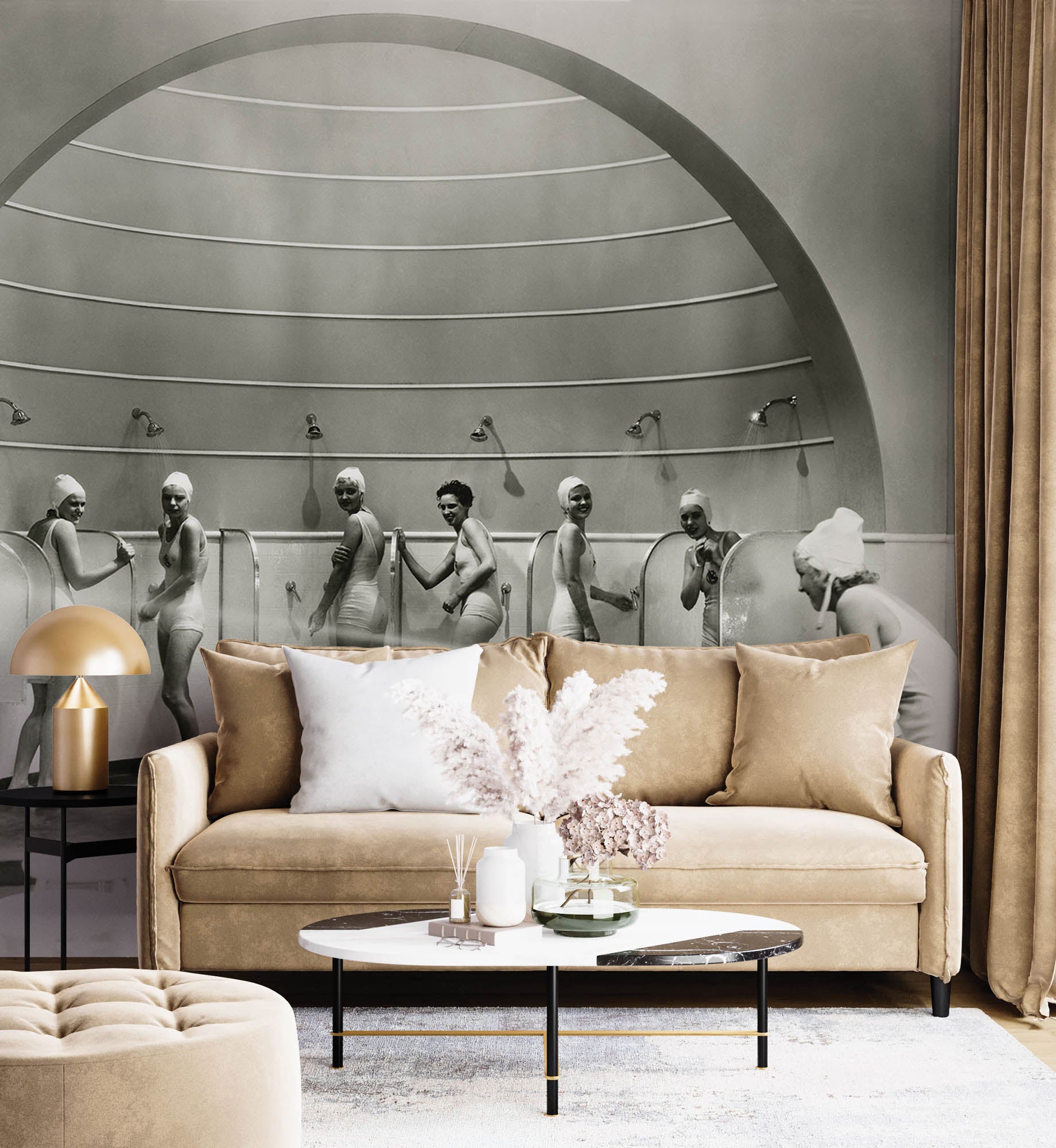 Vintage foto vrouwen douchend - LW00412 Fotobehang