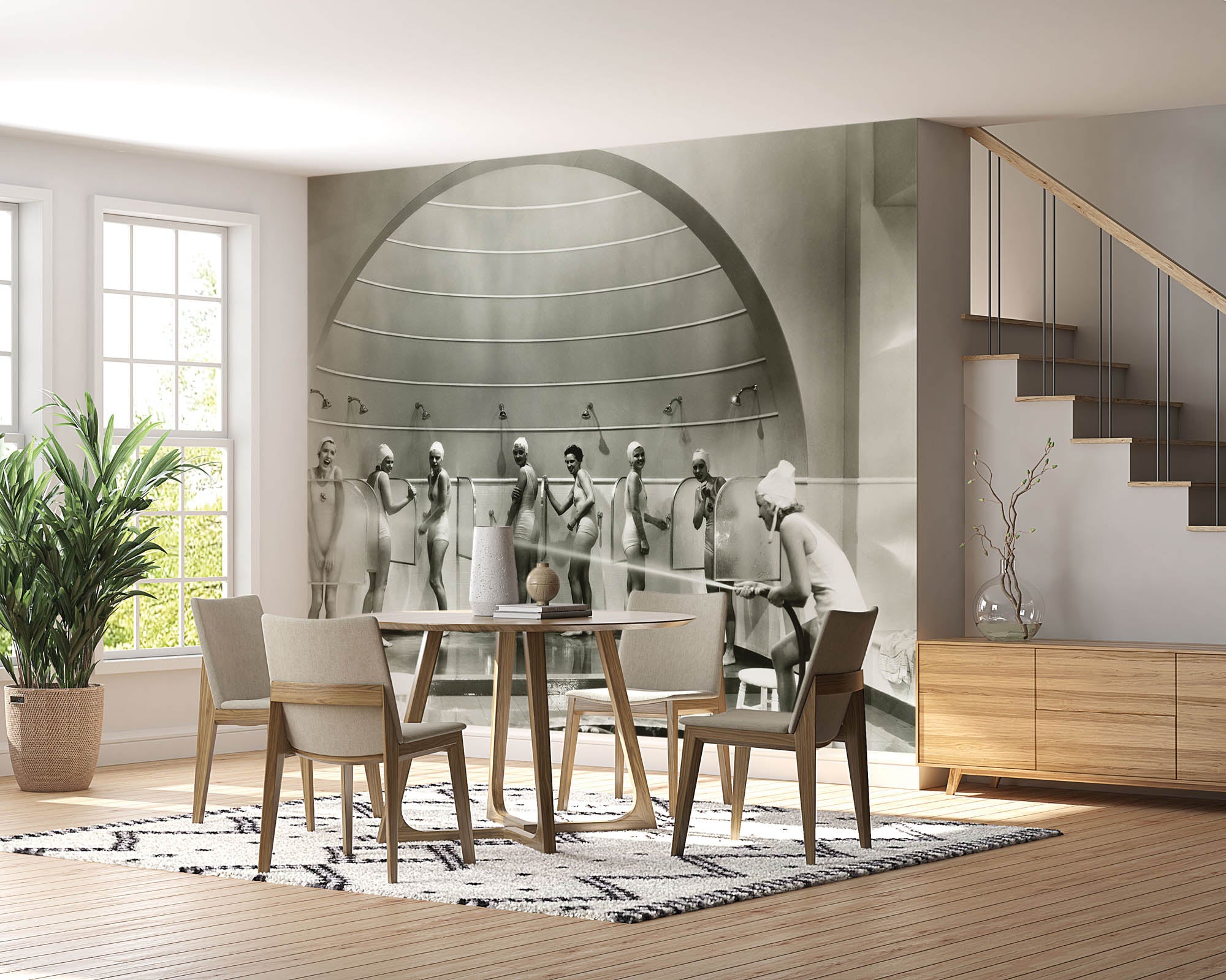 Vintage foto vrouwen douchend - LW00412 Fotobehang