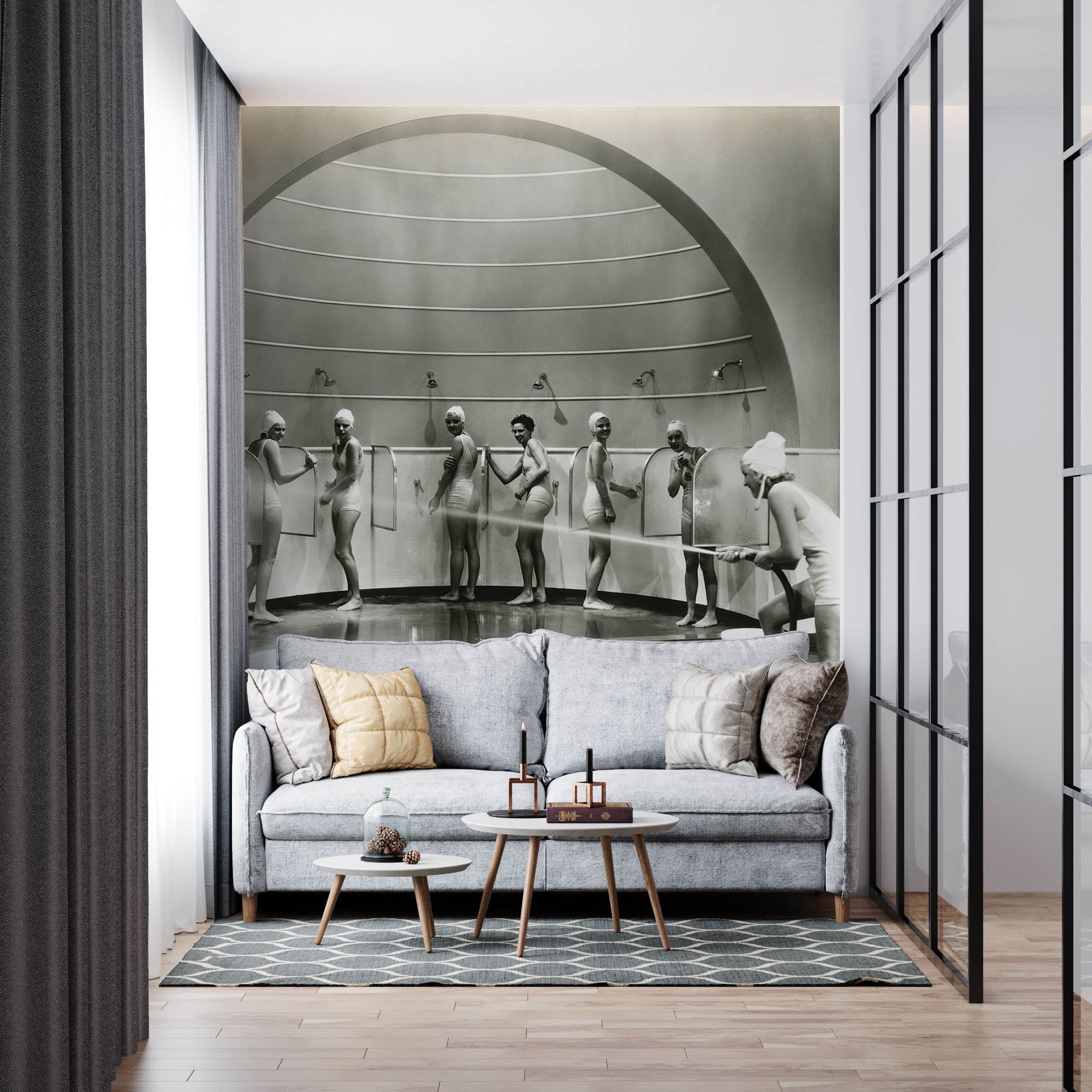 Vintage foto vrouwen douchend - LW00412 Fotobehang