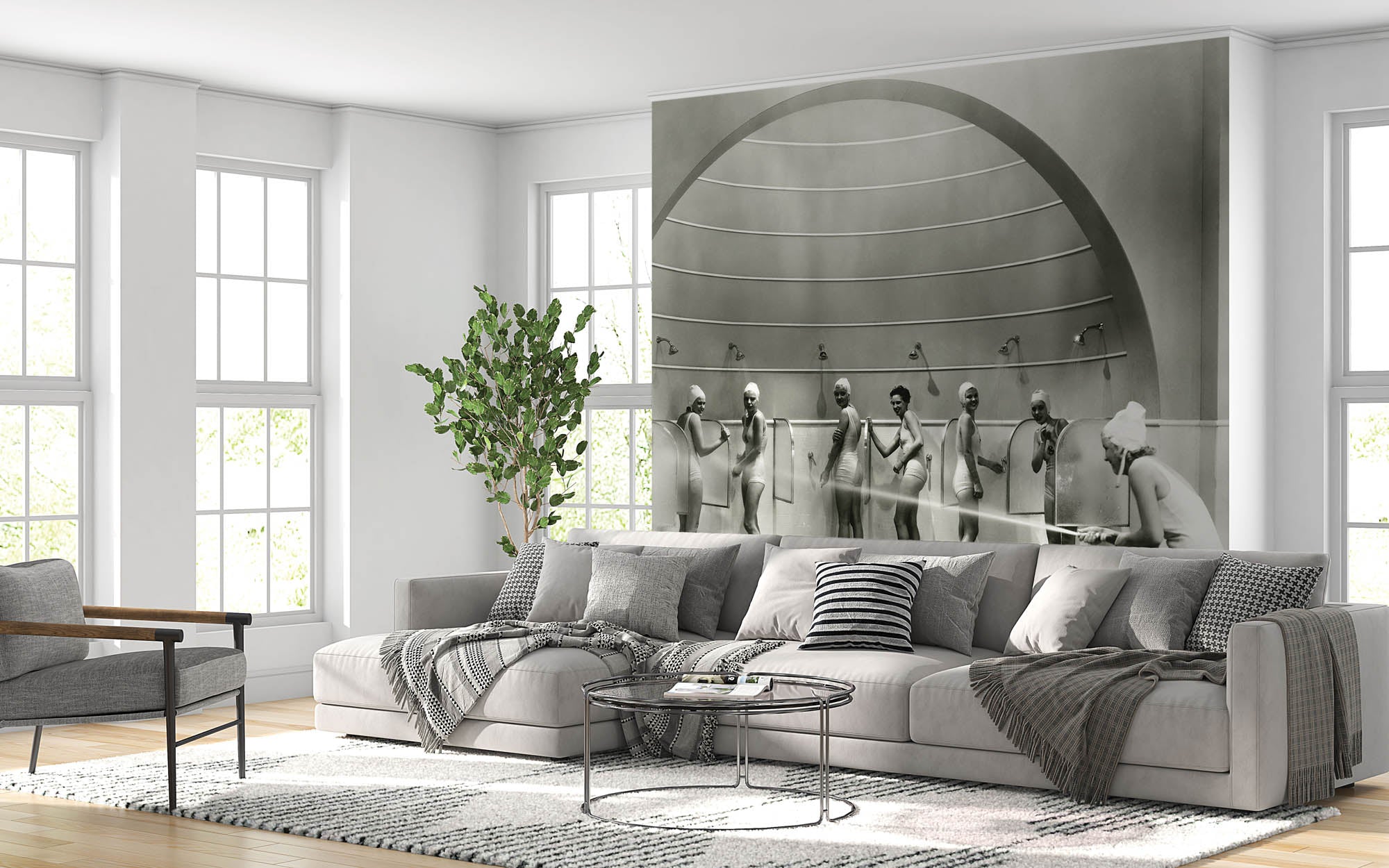 Vintage foto vrouwen douchend - LW00412 Fotobehang