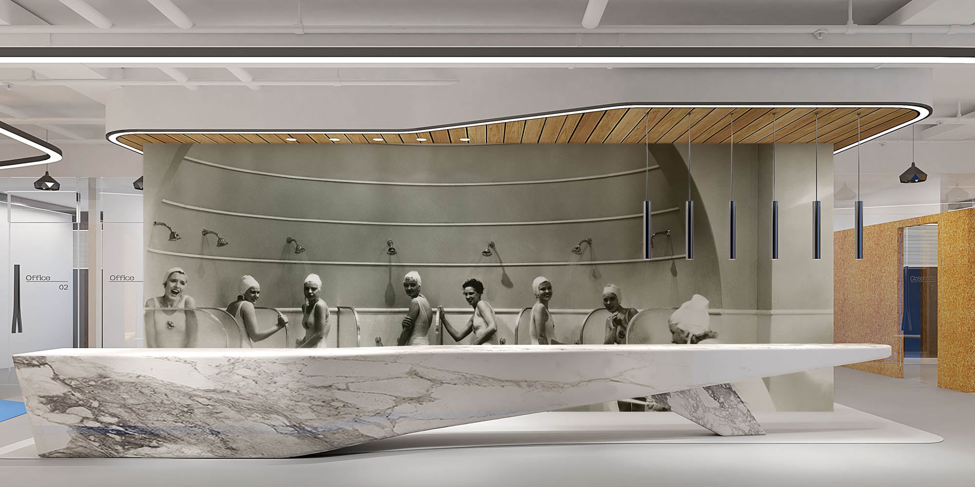 Vintage foto vrouwen douchend - LW00412 Fotobehang