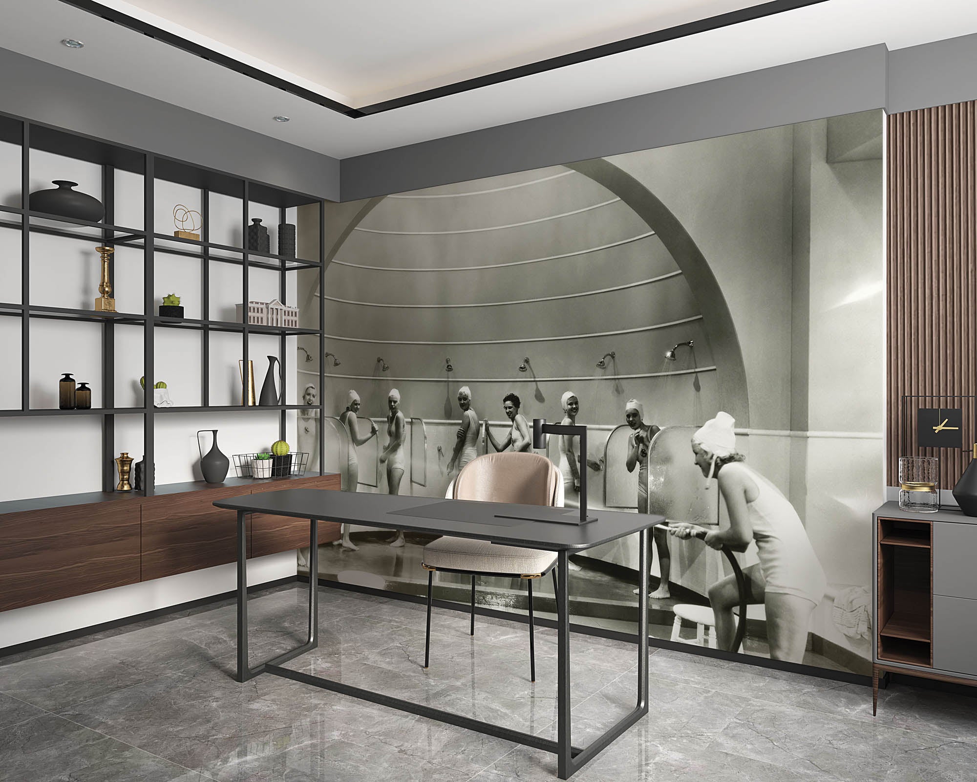 Vintage foto vrouwen douchend - LW00412 Fotobehang