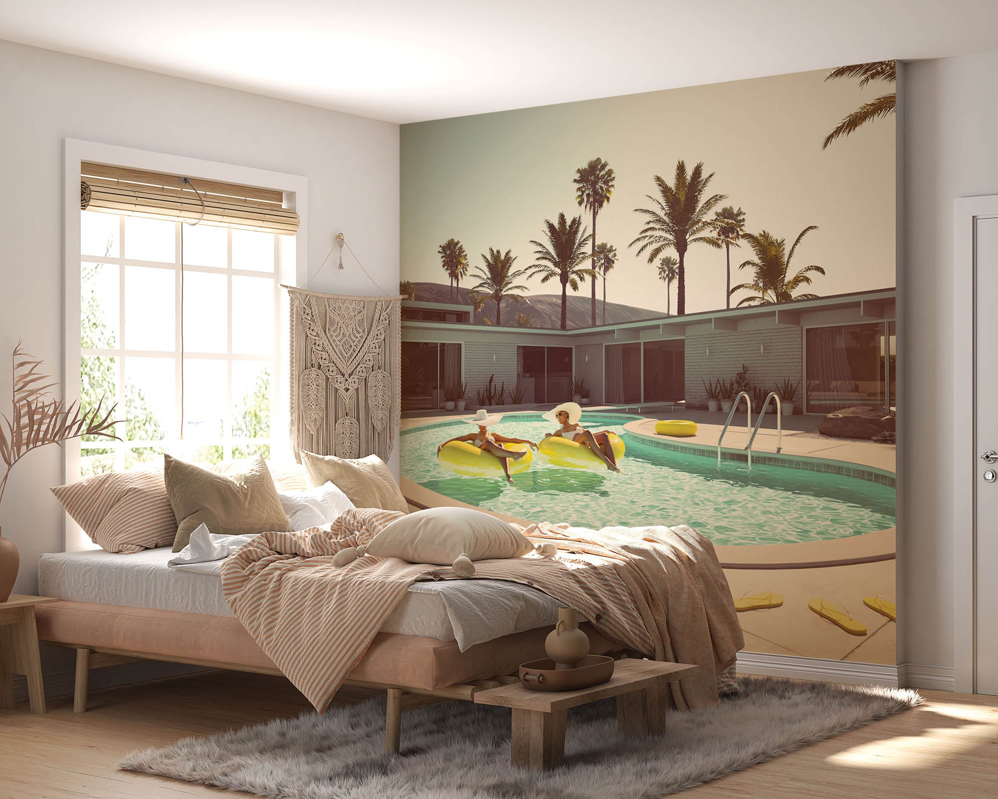 Vintage foto zwembad - LW00443 Fotobehang