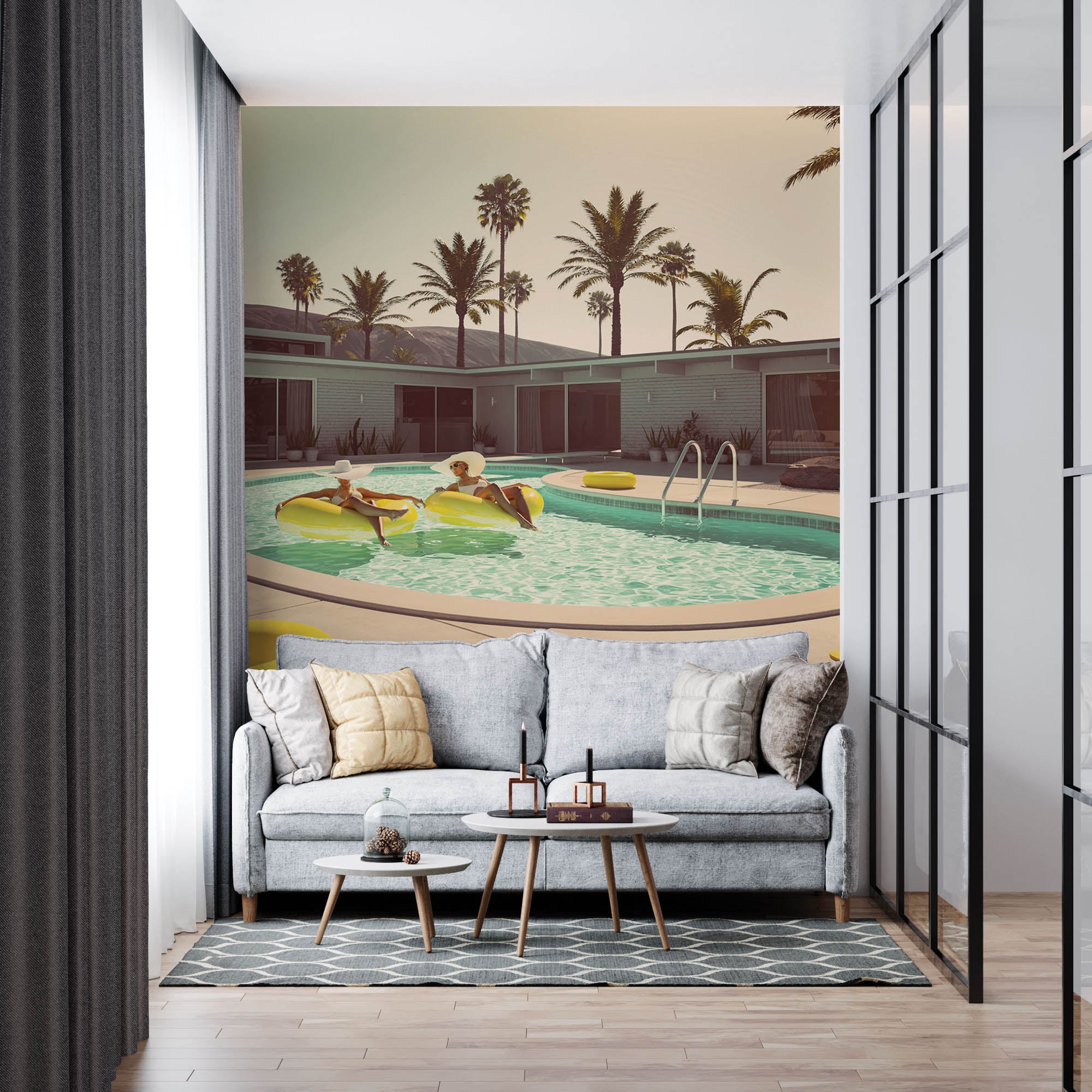 Vintage foto zwembad - LW00443 Fotobehang