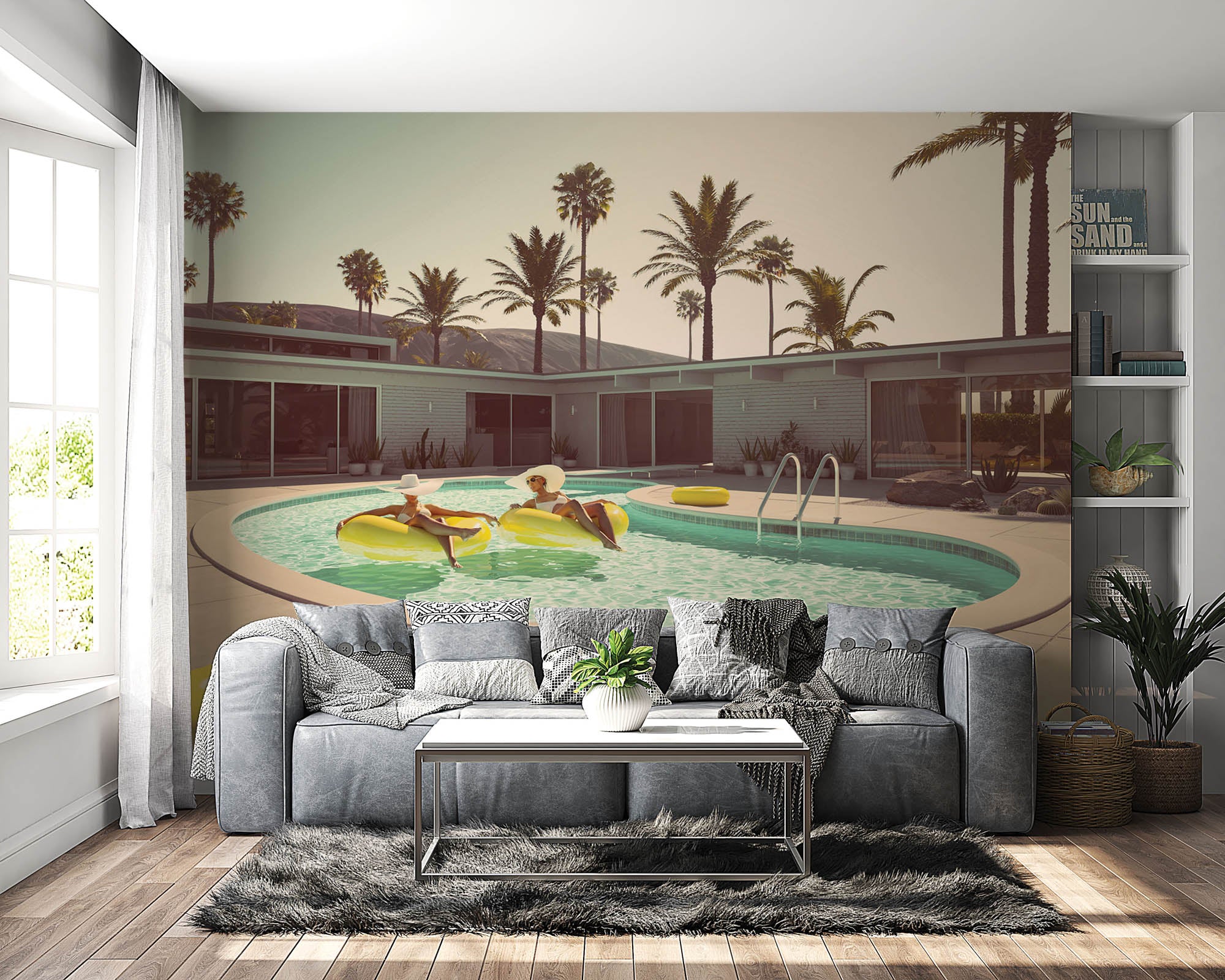 Vintage foto zwembad - LW00443 Fotobehang