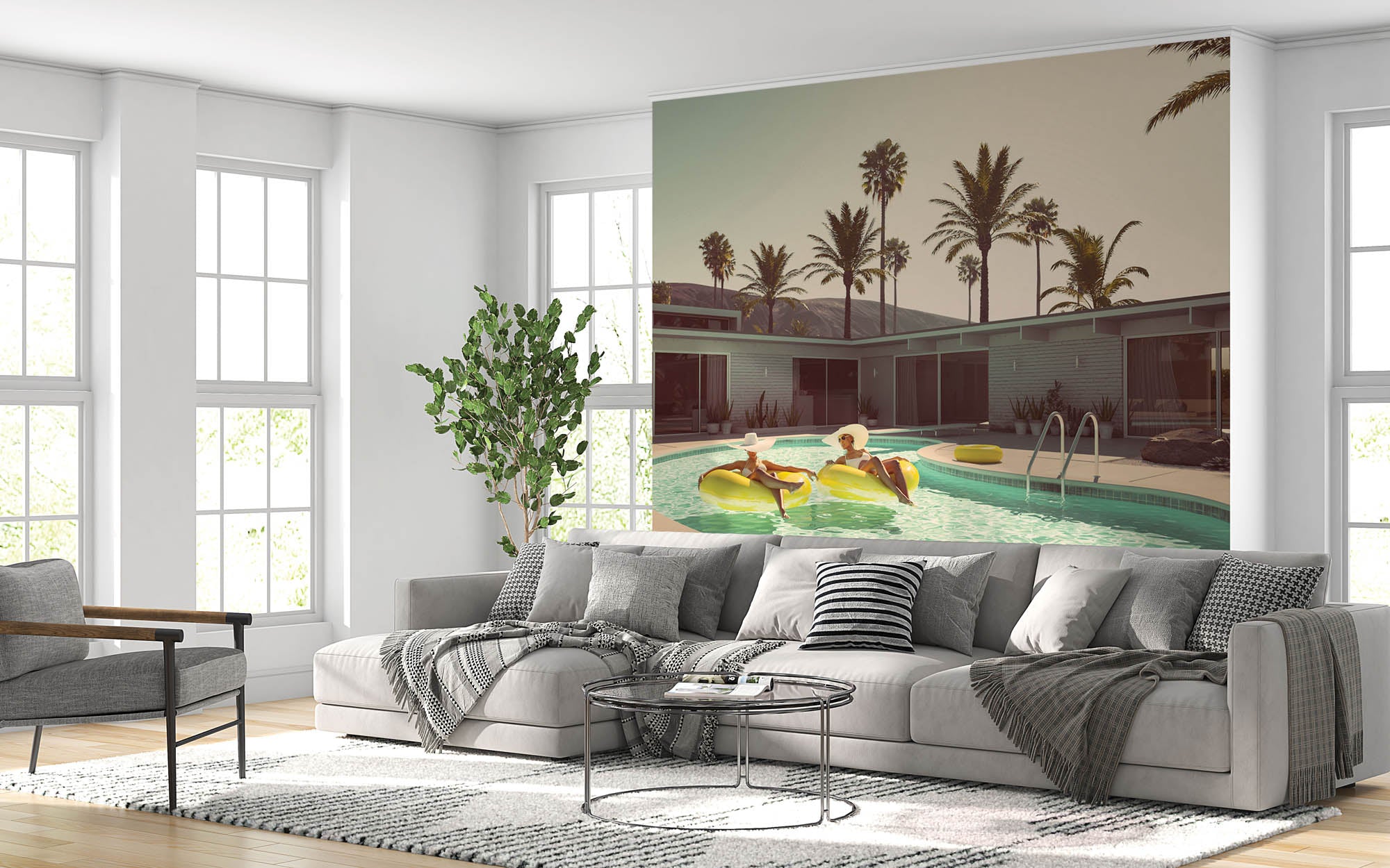 Vintage foto zwembad - LW00443 Fotobehang