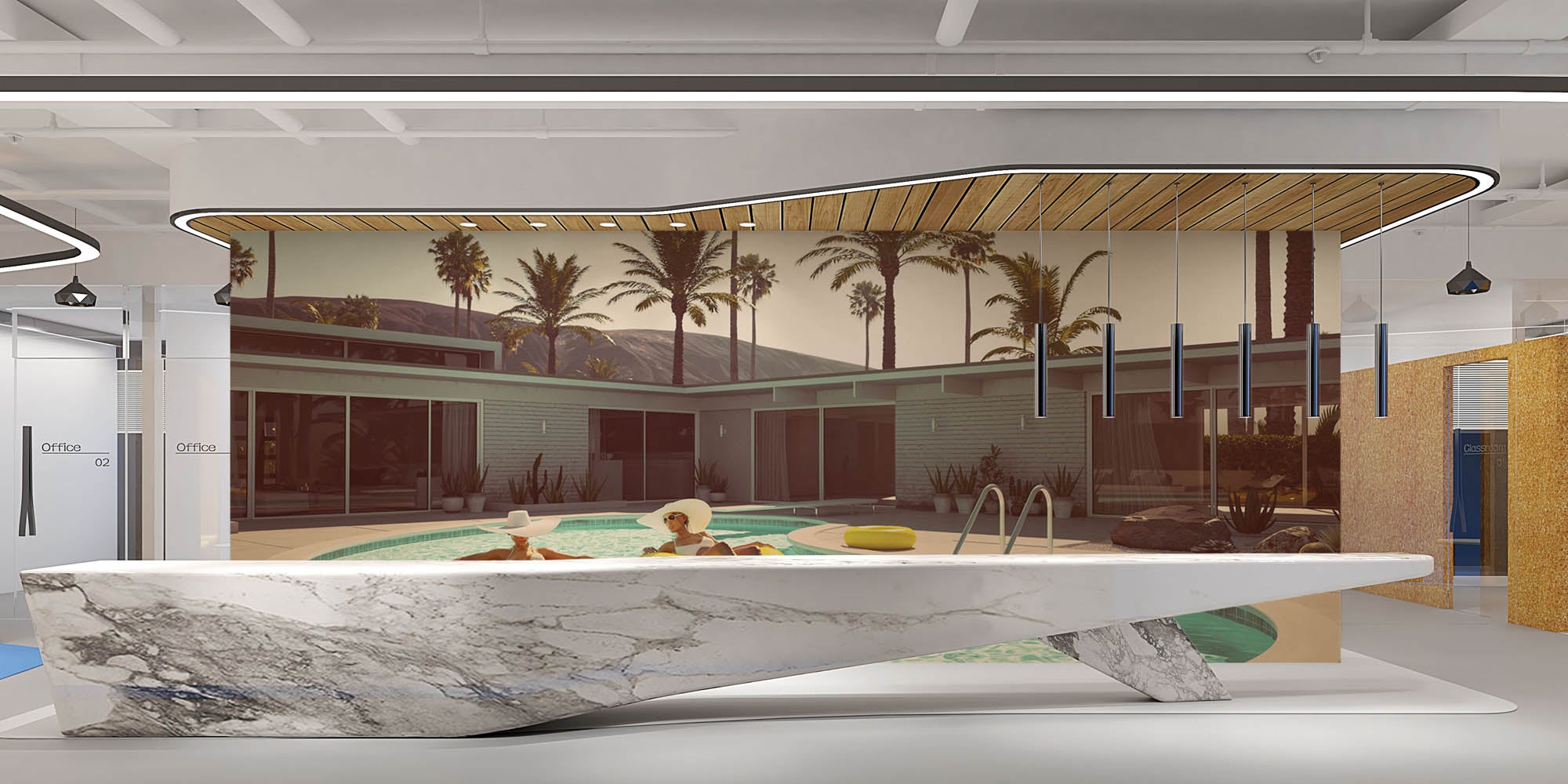 Vintage foto zwembad - LW00443 Fotobehang