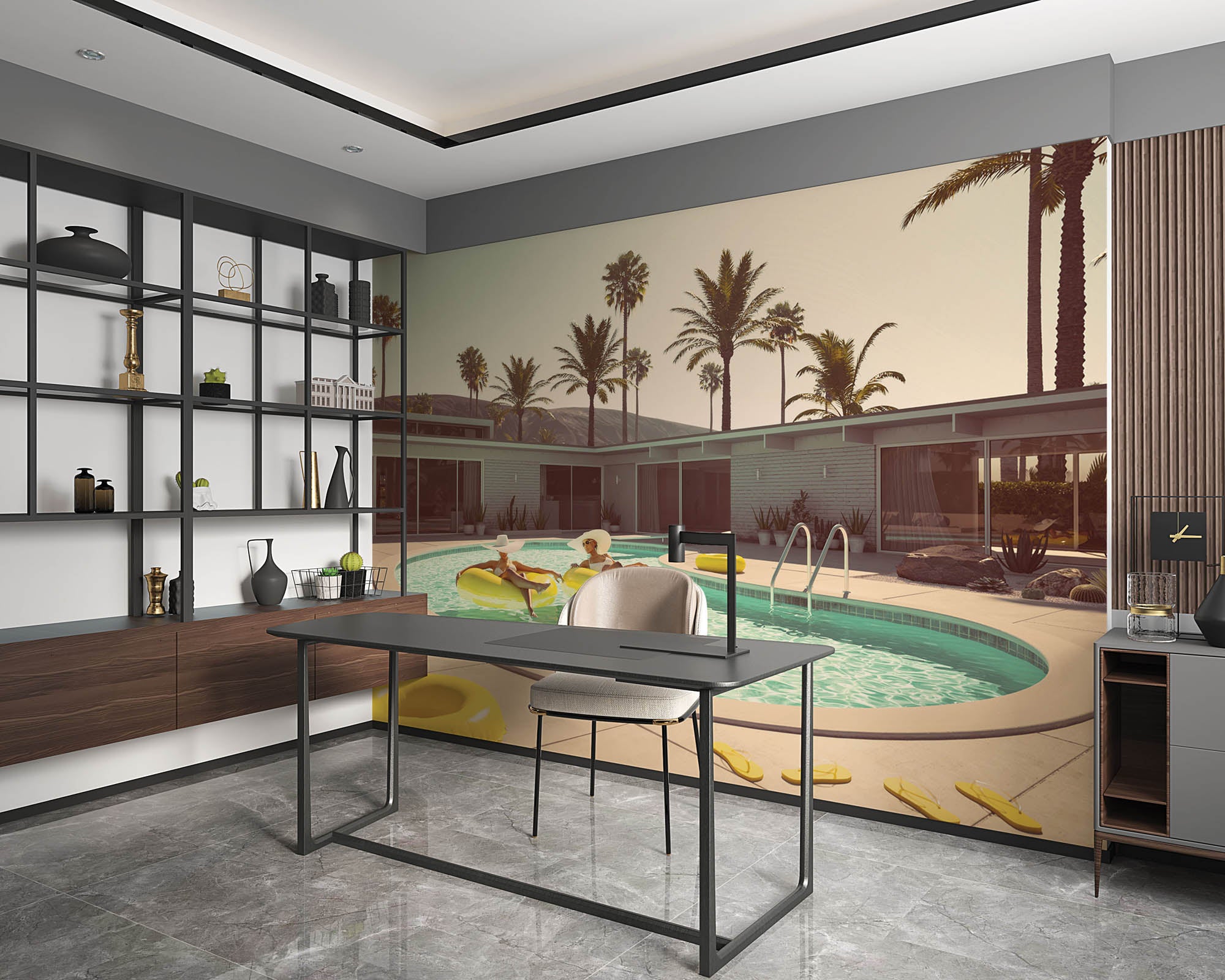 Vintage foto zwembad - LW00443 Fotobehang