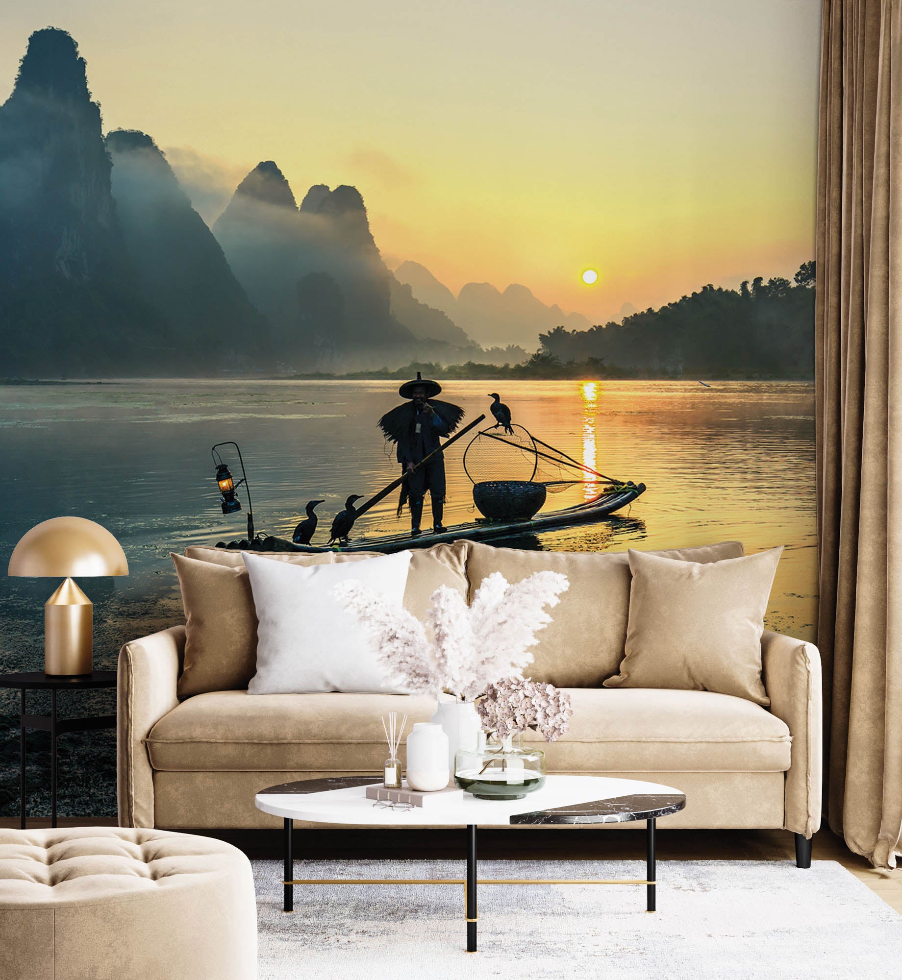 Visserman op bamboeboot - LW00054 Fotobehang