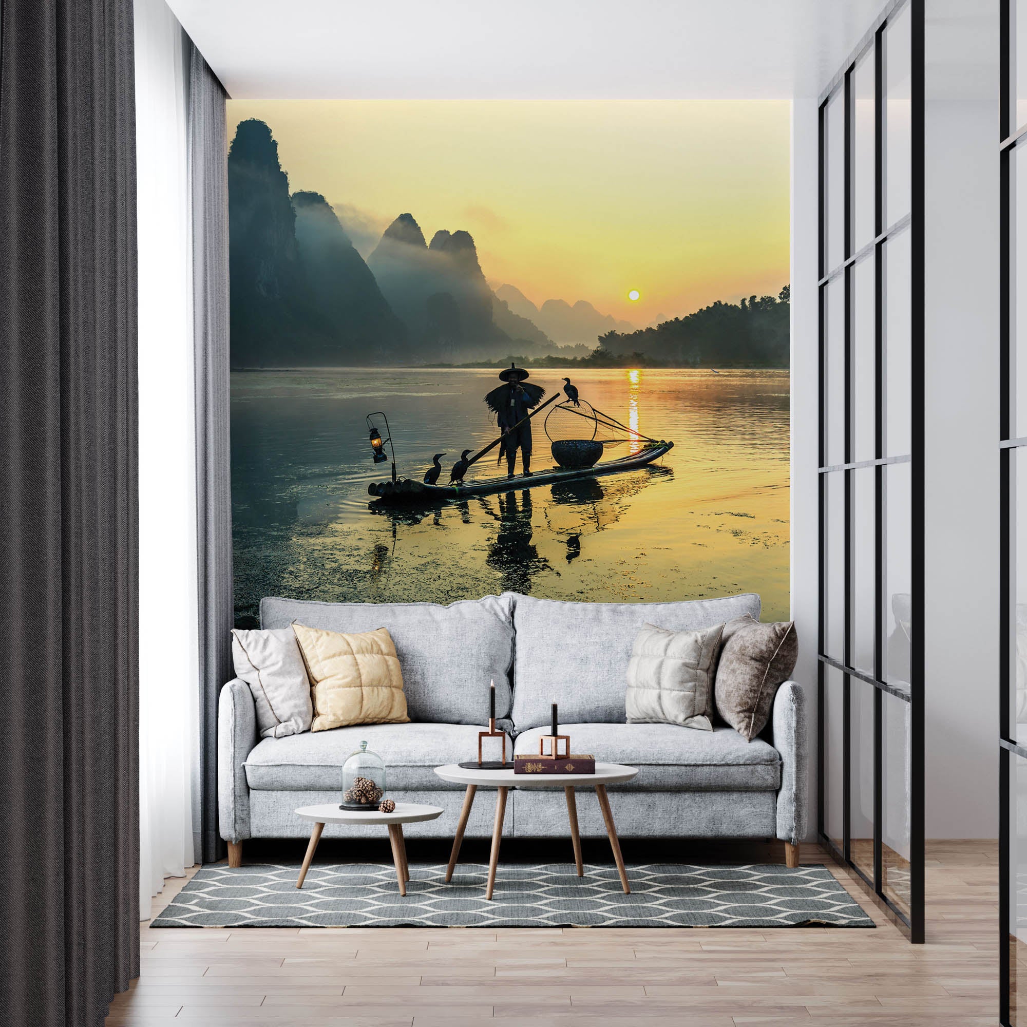 Visserman op bamboeboot - LW00054 Fotobehang