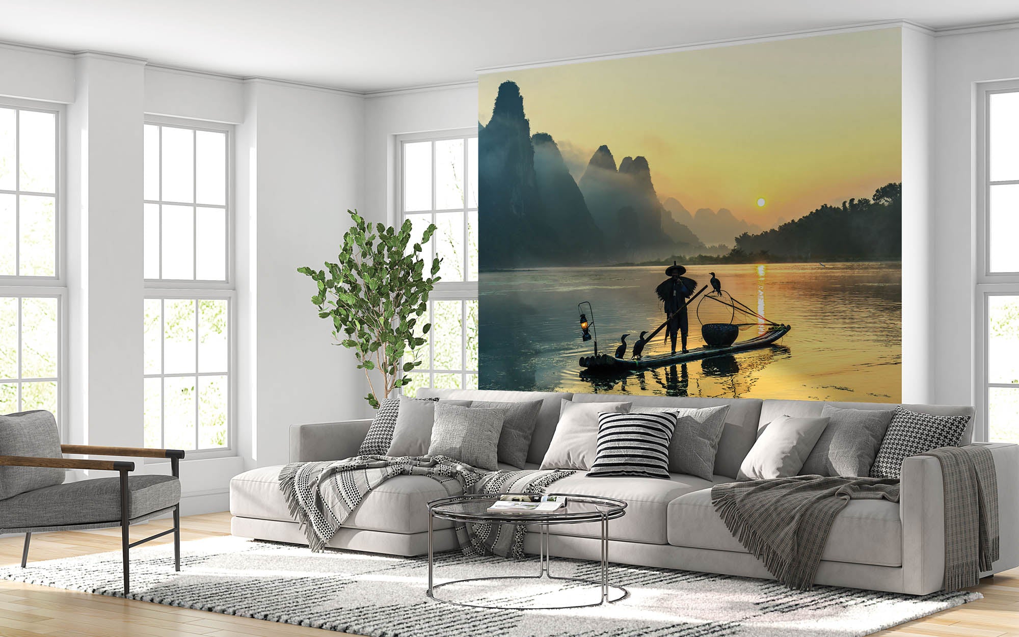 Visserman op bamboeboot - LW00054 Fotobehang