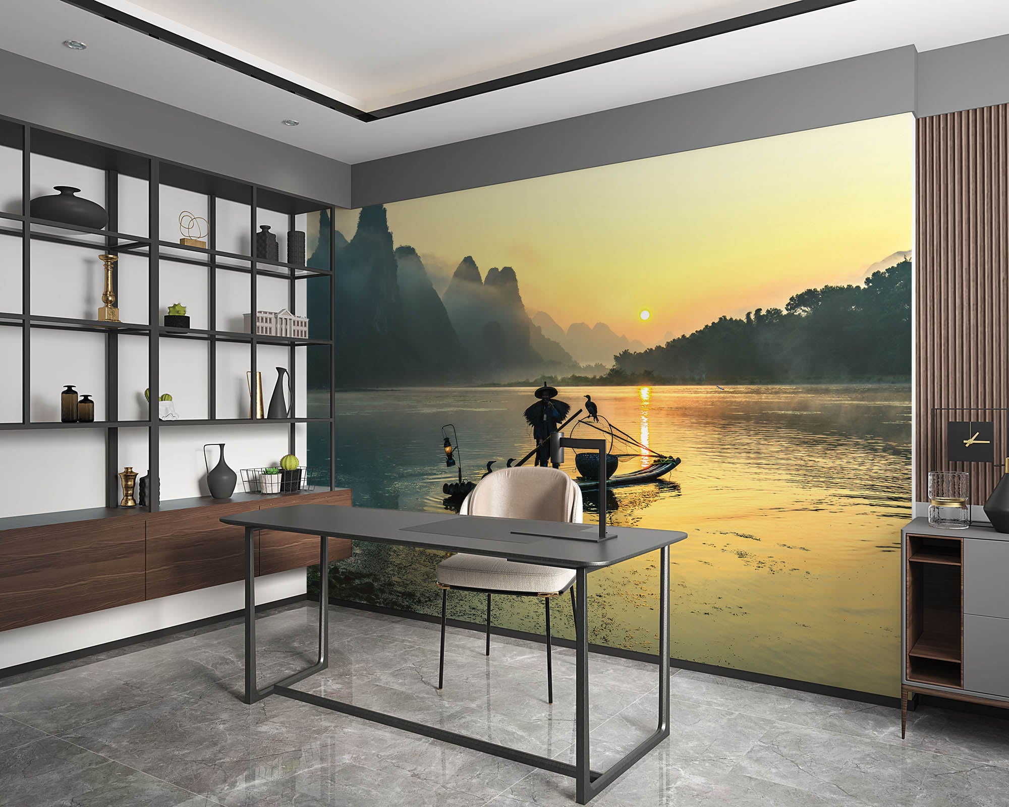 Visserman op bamboeboot - LW00054 Fotobehang