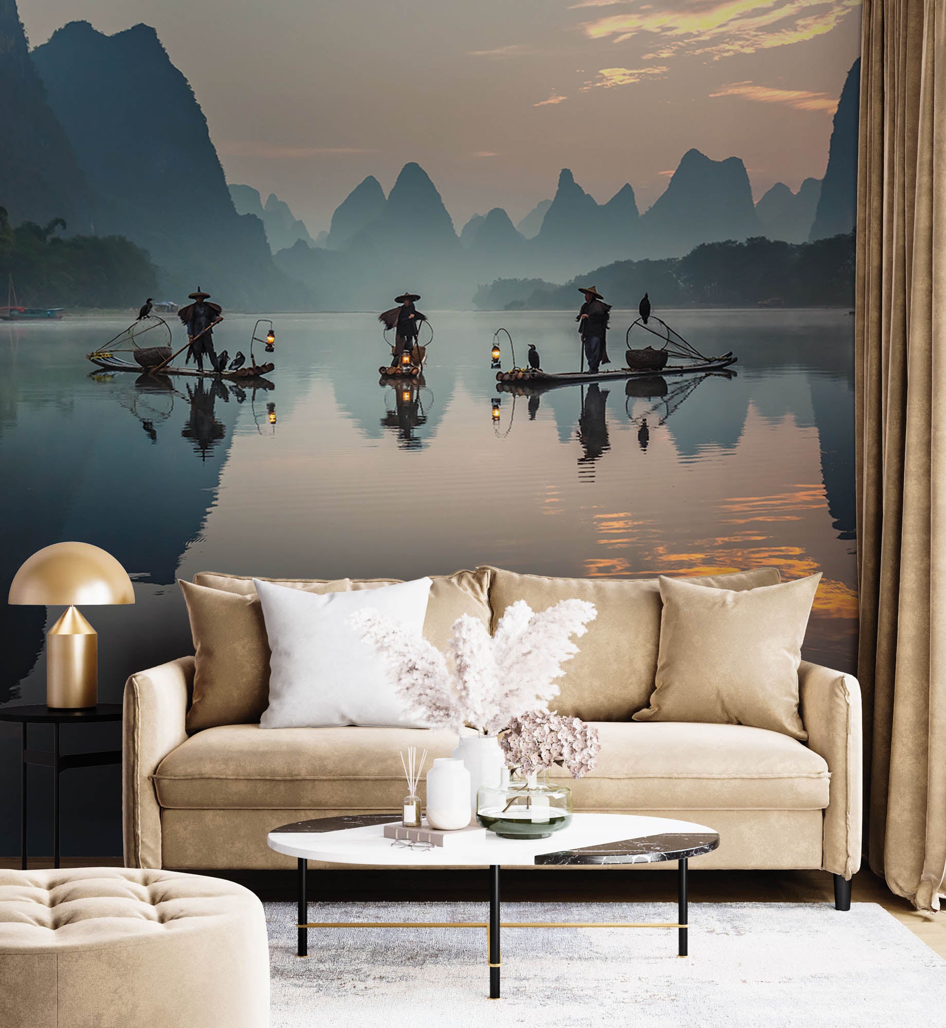 Vissers op oude boten China - LW00056 Fotobehang