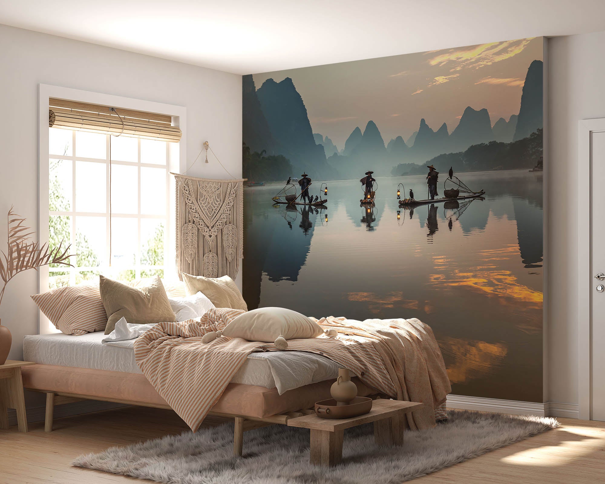 Vissers op oude boten China - LW00056 Fotobehang