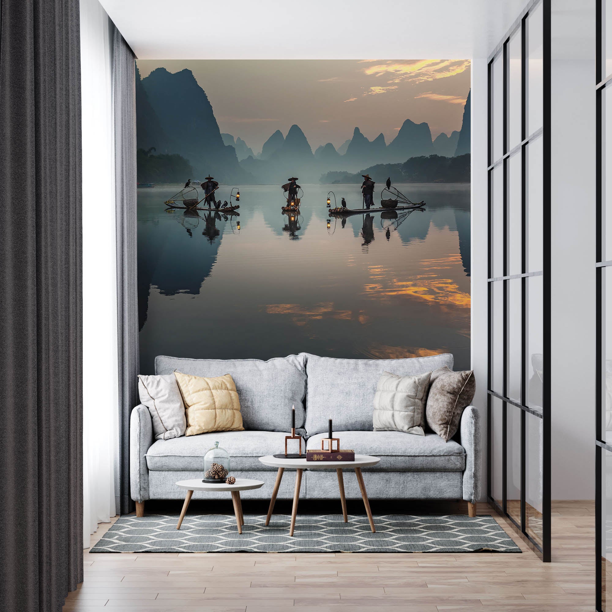 Vissers op oude boten China - LW00056 Fotobehang