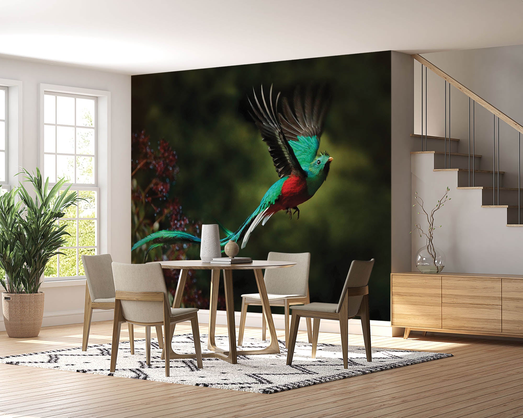 Vliegende vogel in groen-rood  - LW00178 Fotobehang