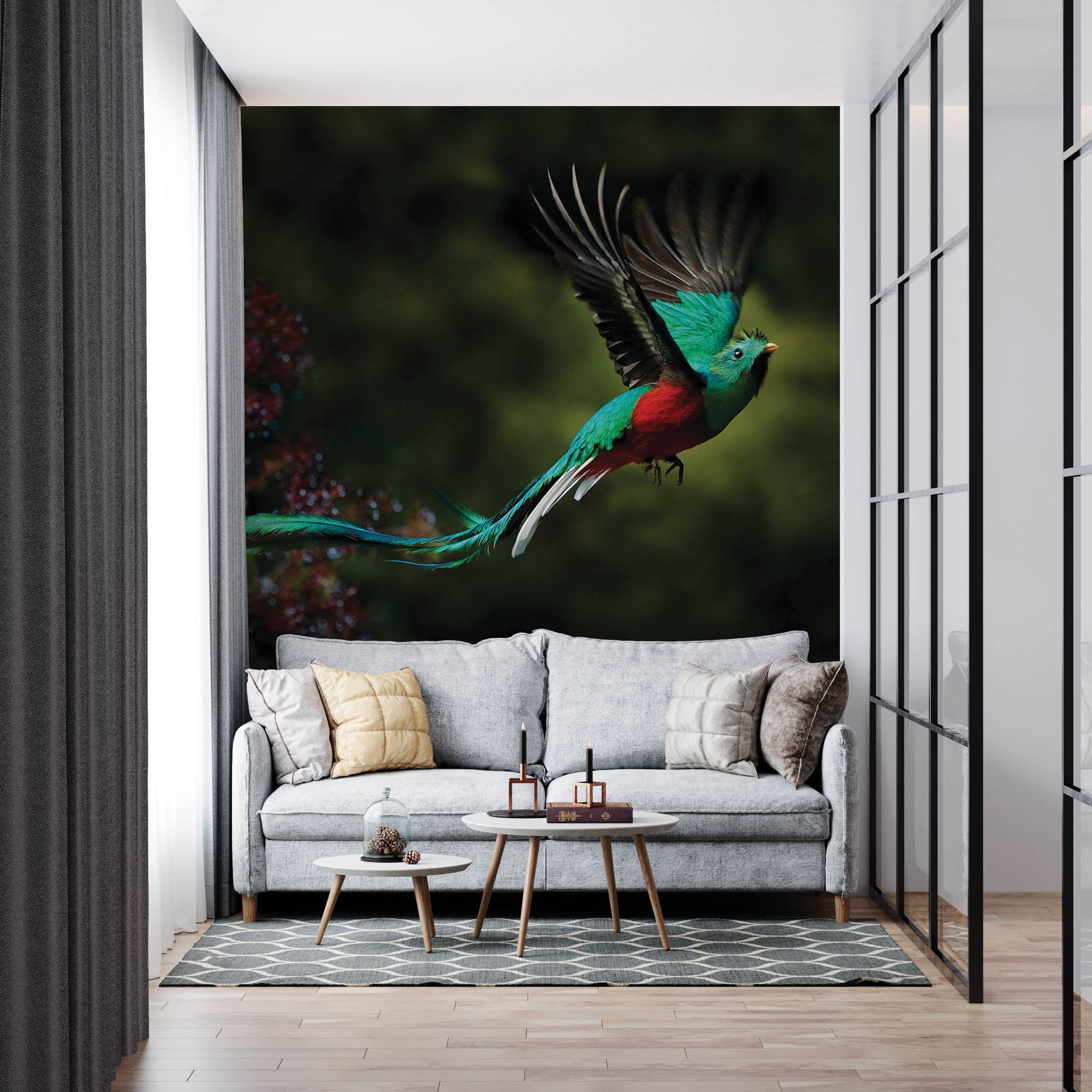 Vliegende vogel in groen-rood  - LW00178 Fotobehang