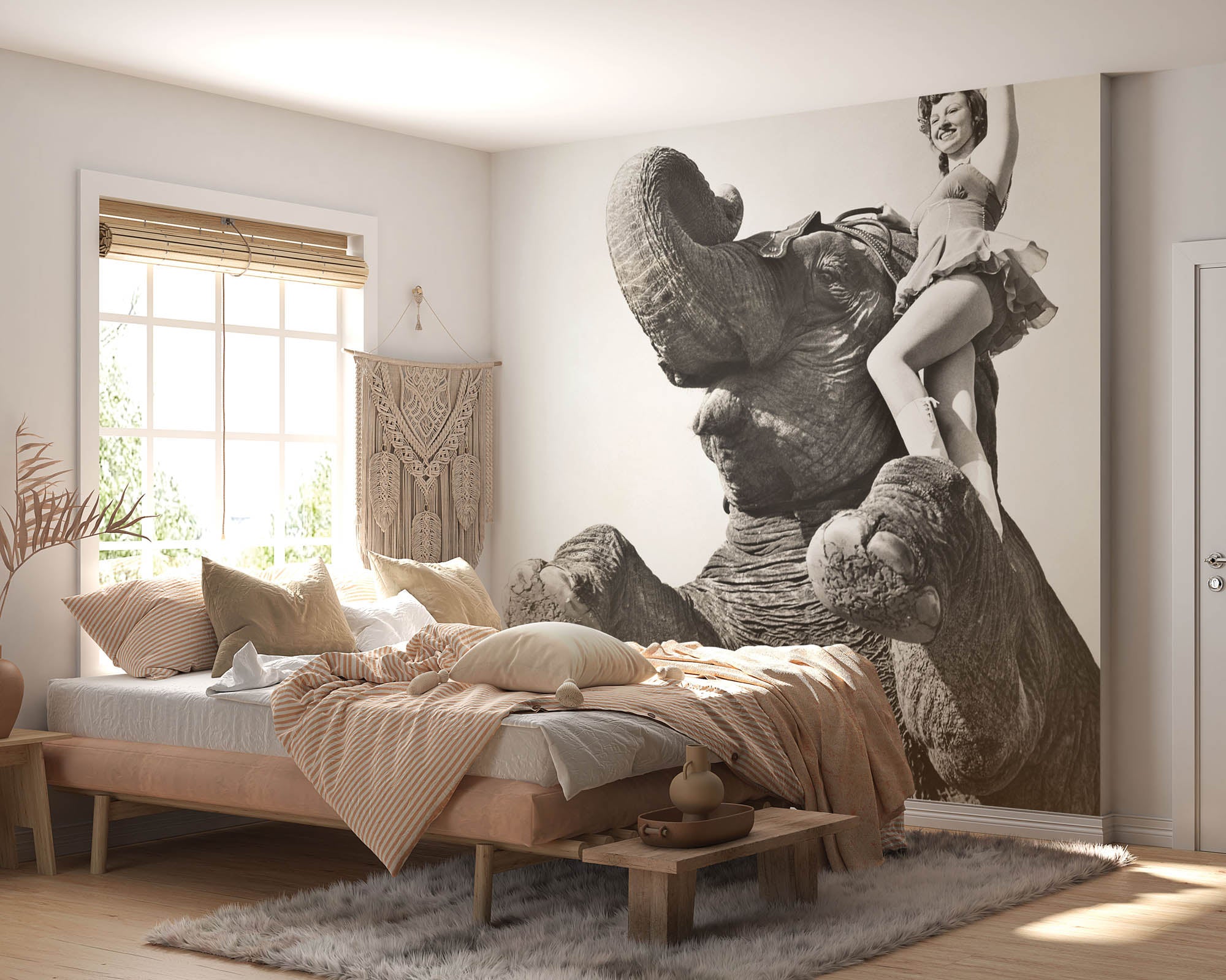 Vrouw poserend op olifant - LW00422 Fotobehang