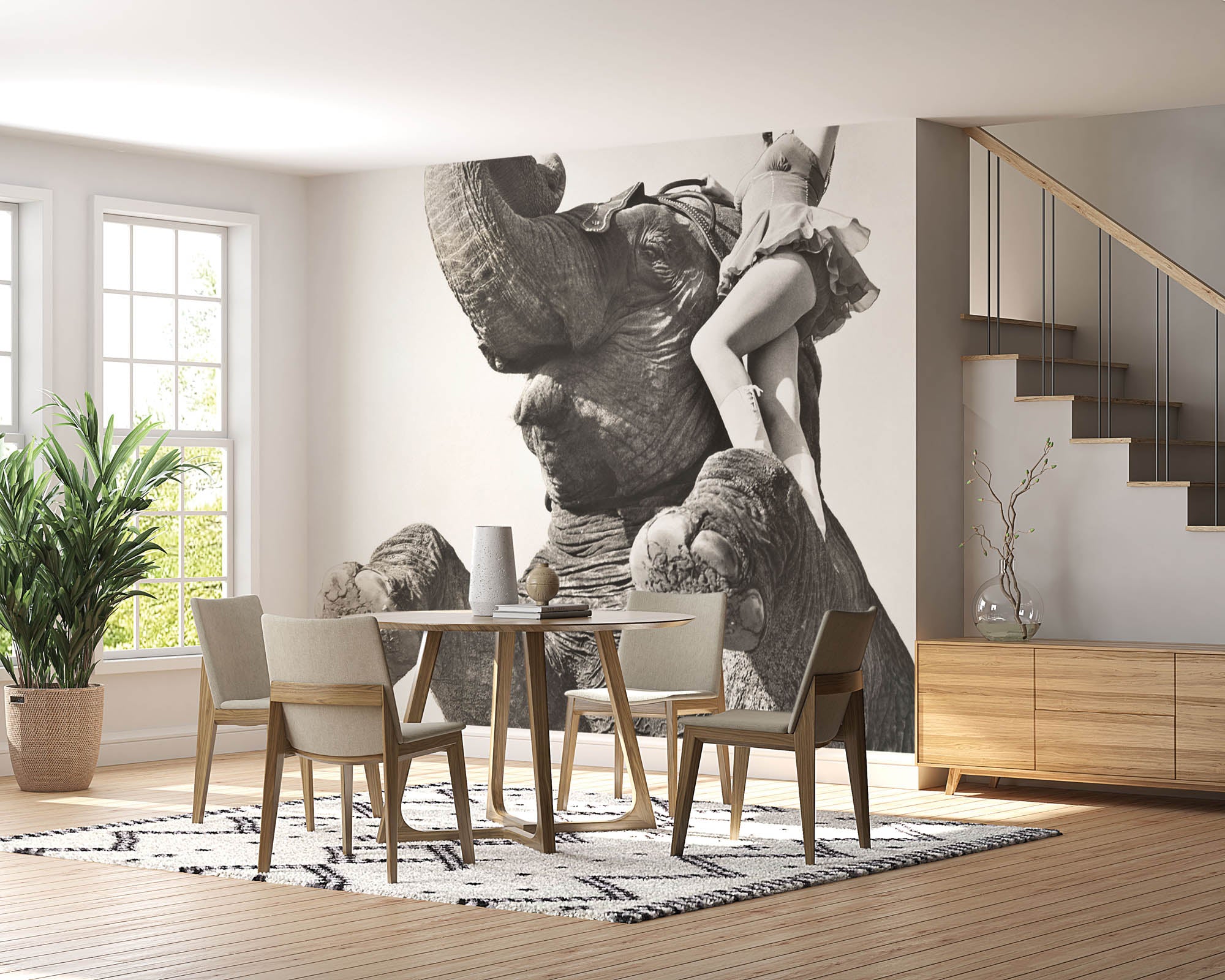 Vrouw poserend op olifant - LW00422 Fotobehang