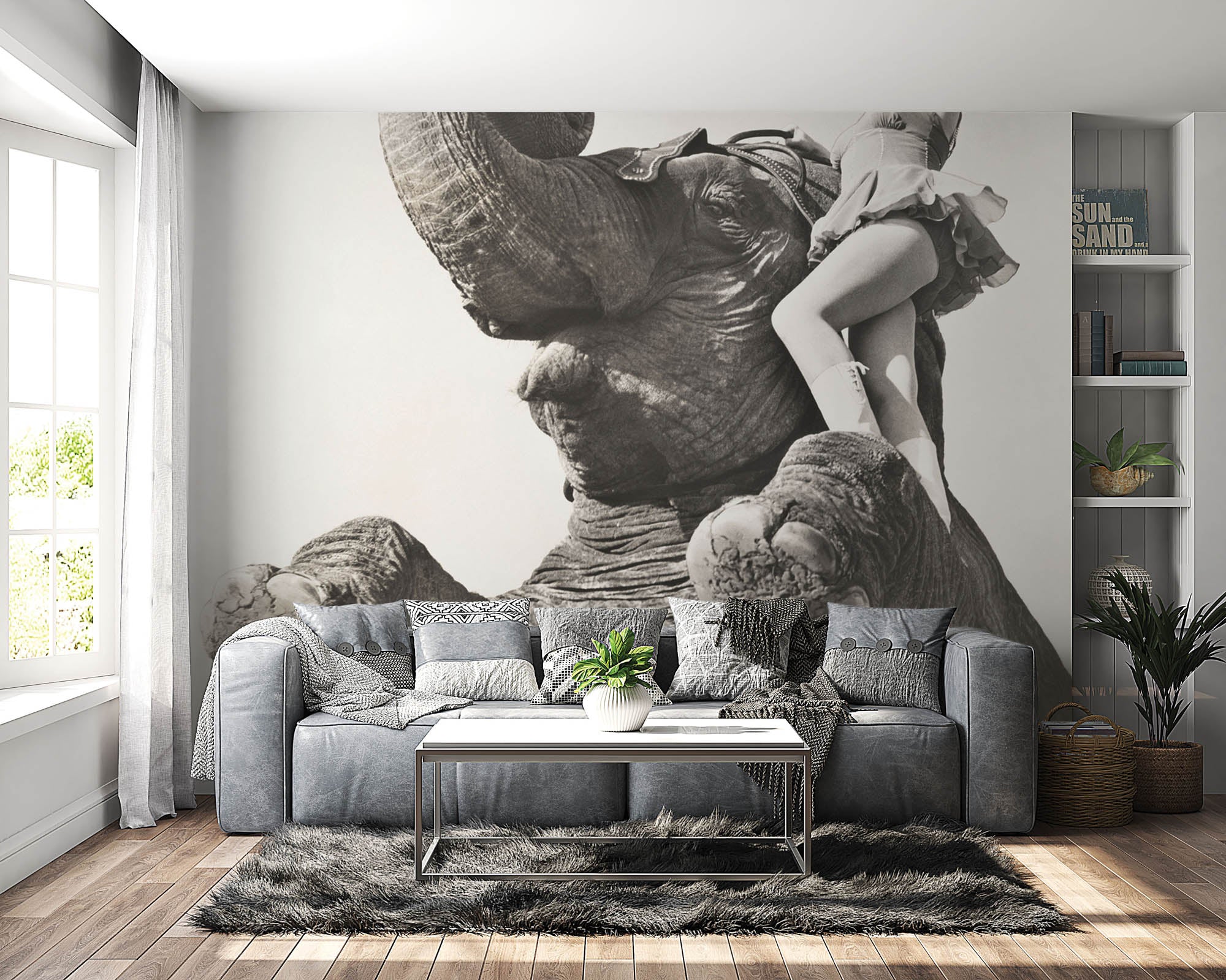 Vrouw poserend op olifant - LW00422 Fotobehang