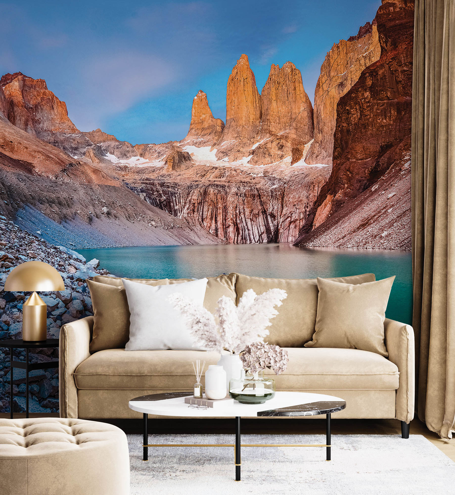 Water omringt door bergen en rotsen   - LW00278 Fotobehang