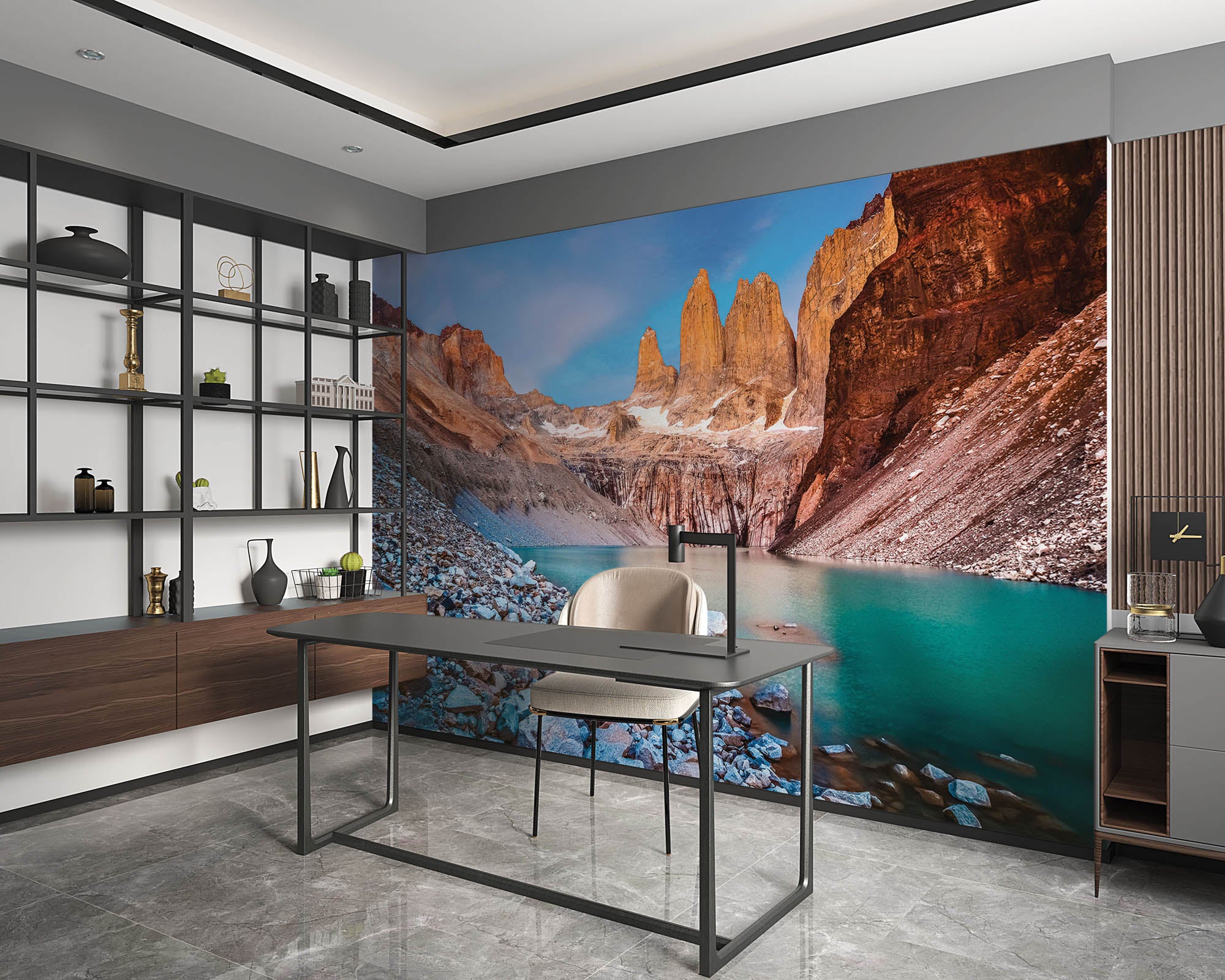 Water omringt door bergen en rotsen   - LW00278 Fotobehang