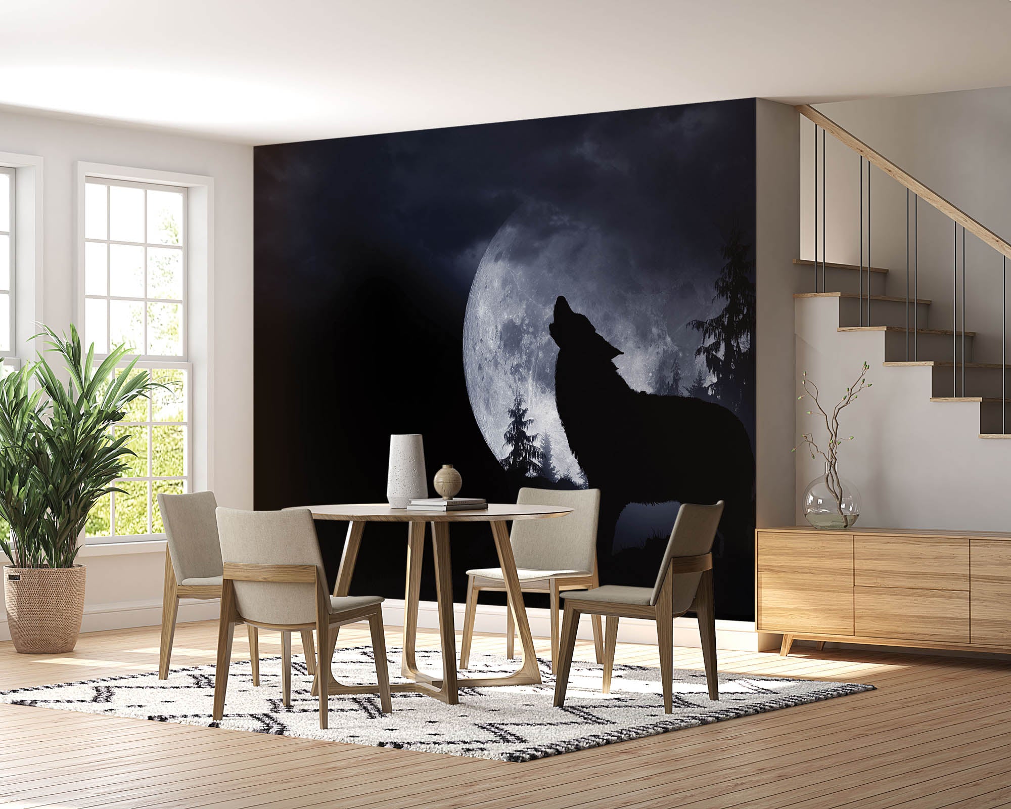 Wolf bij volle maan - LW00169 Fotobehang