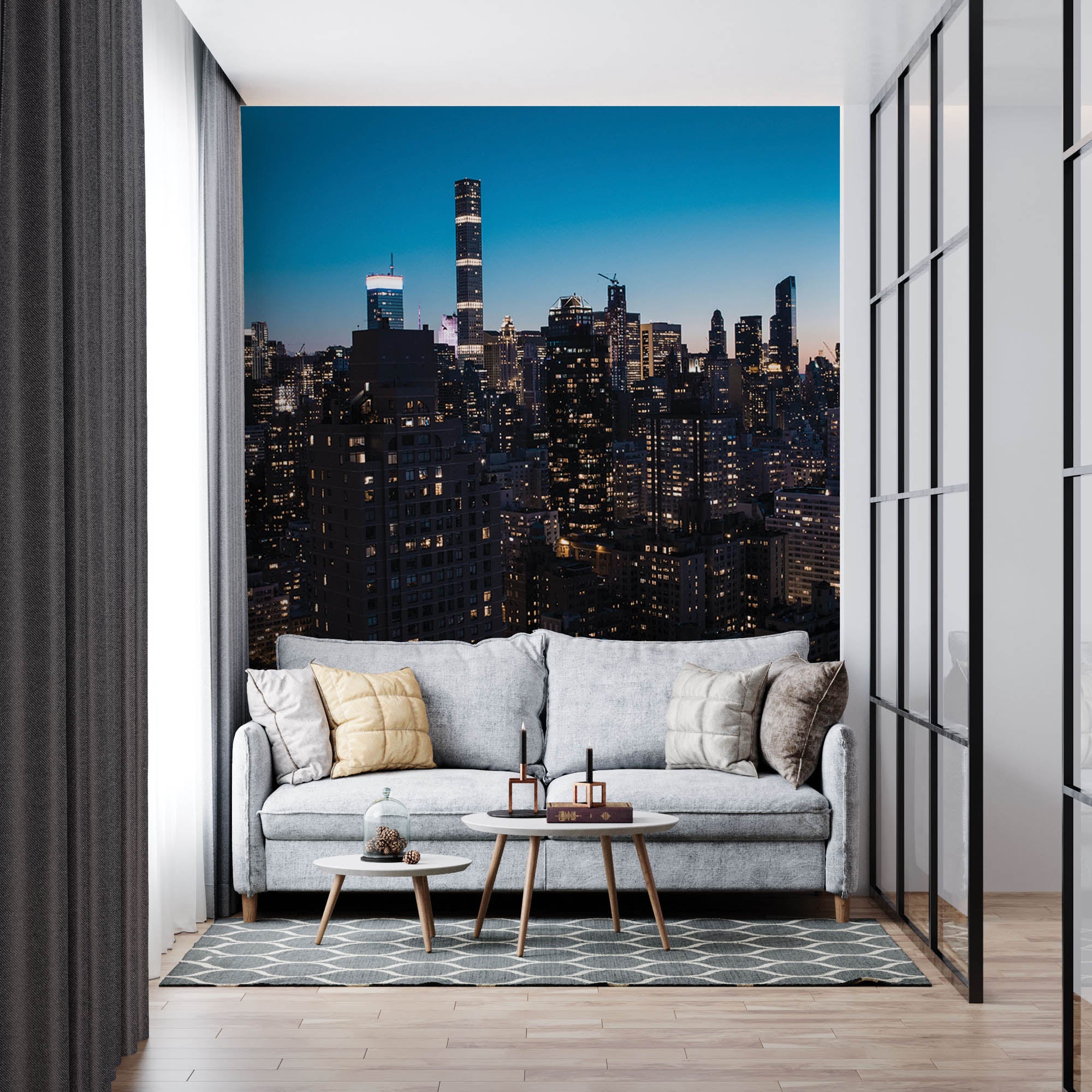 Wolkenkrabbers verlicht bij zonsondergang New York - LW00342 Fotobehang