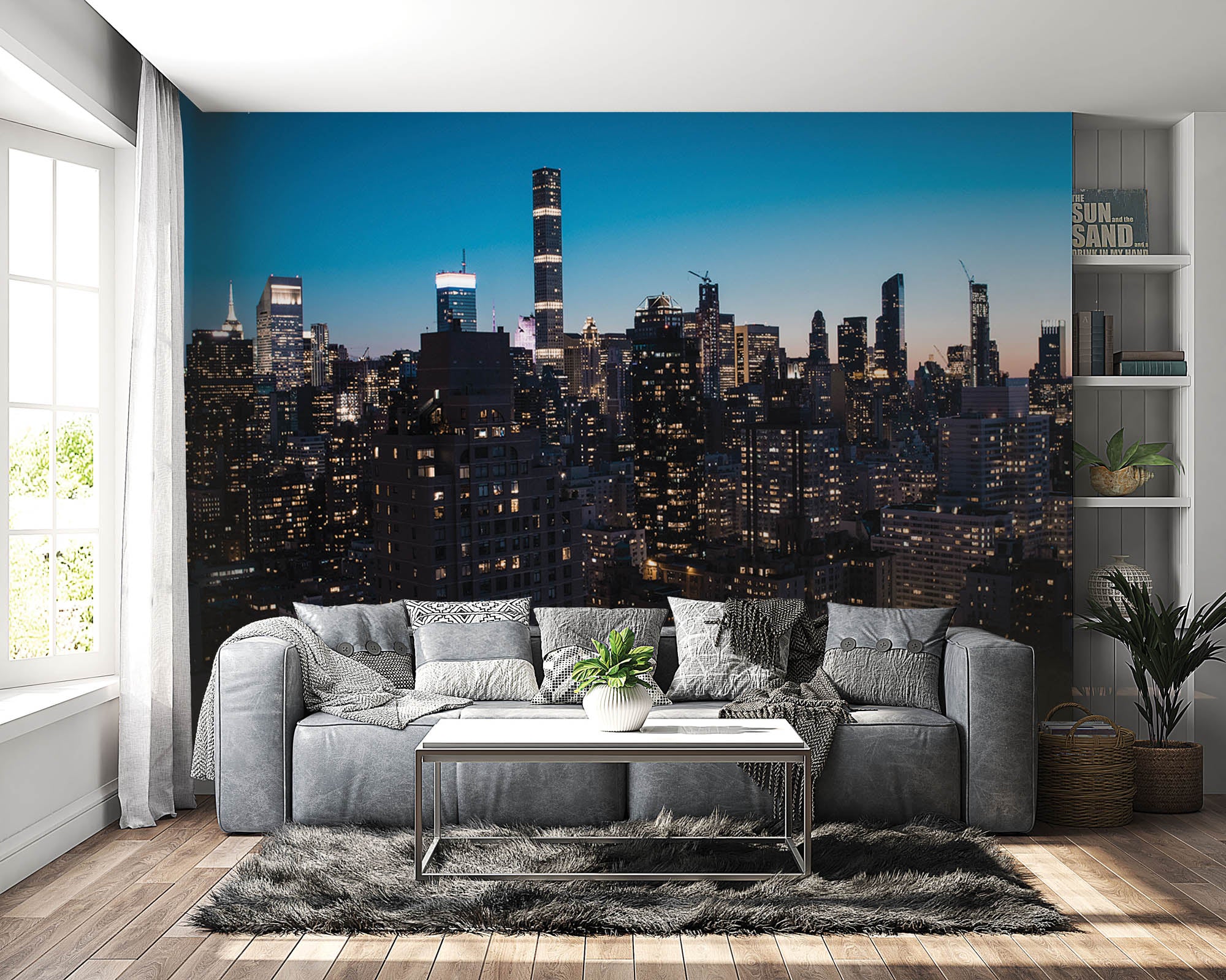 Wolkenkrabbers verlicht bij zonsondergang New York - LW00342 Fotobehang