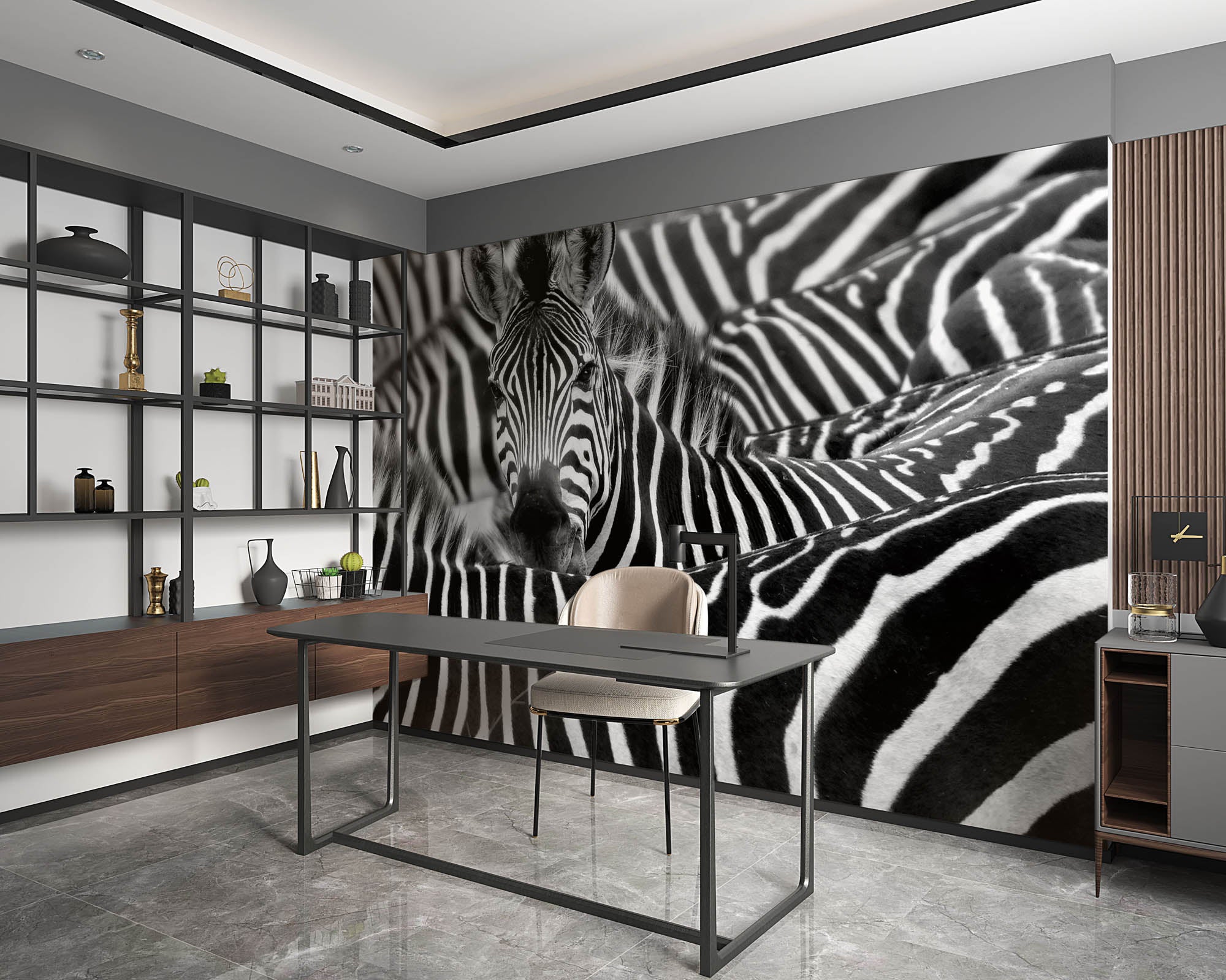 Zebra uitgelicht in kudde - LW00216 Fotobehang