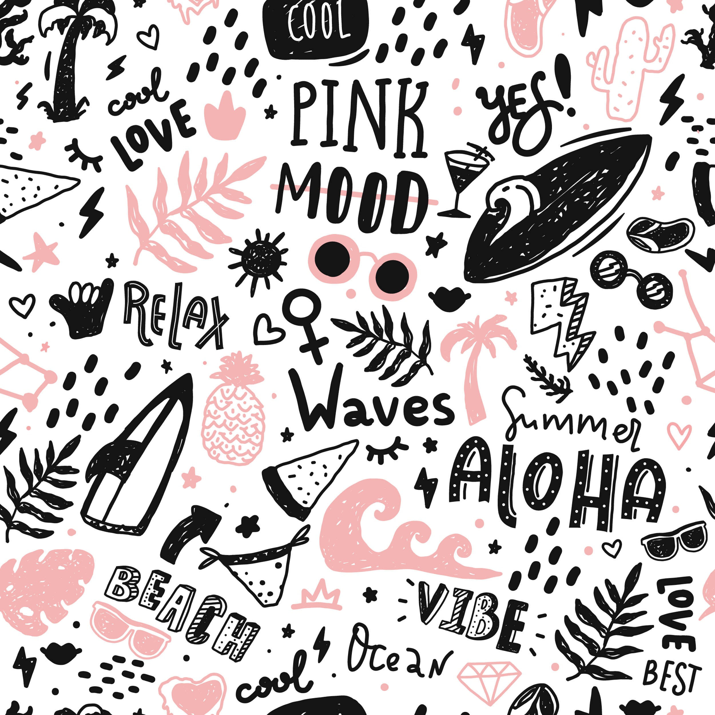 Zomer Aloha Doodle Patroon - LW00902 Fotobehang